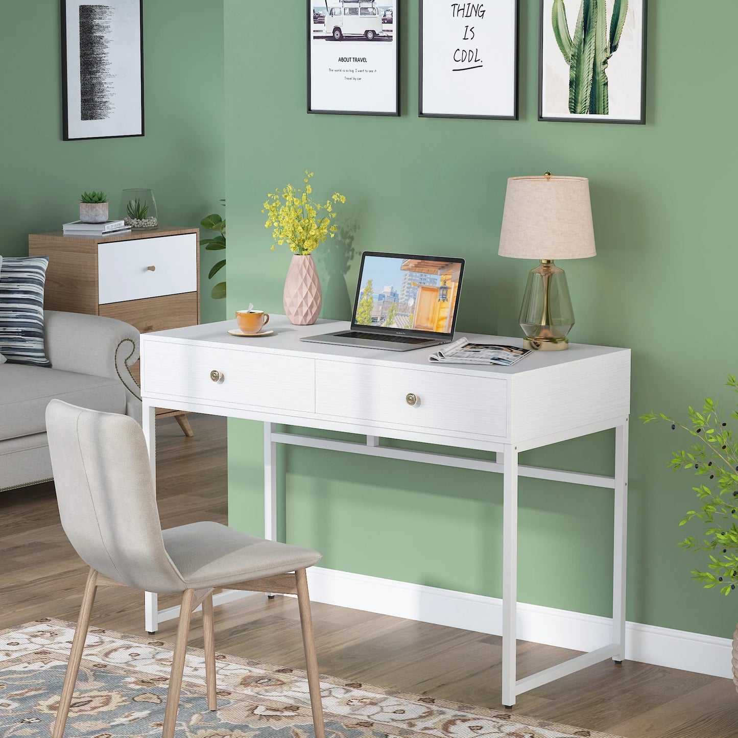 Tribesigns Computer Desk with 2 Drawers, Multifunctional Study Writing Desk