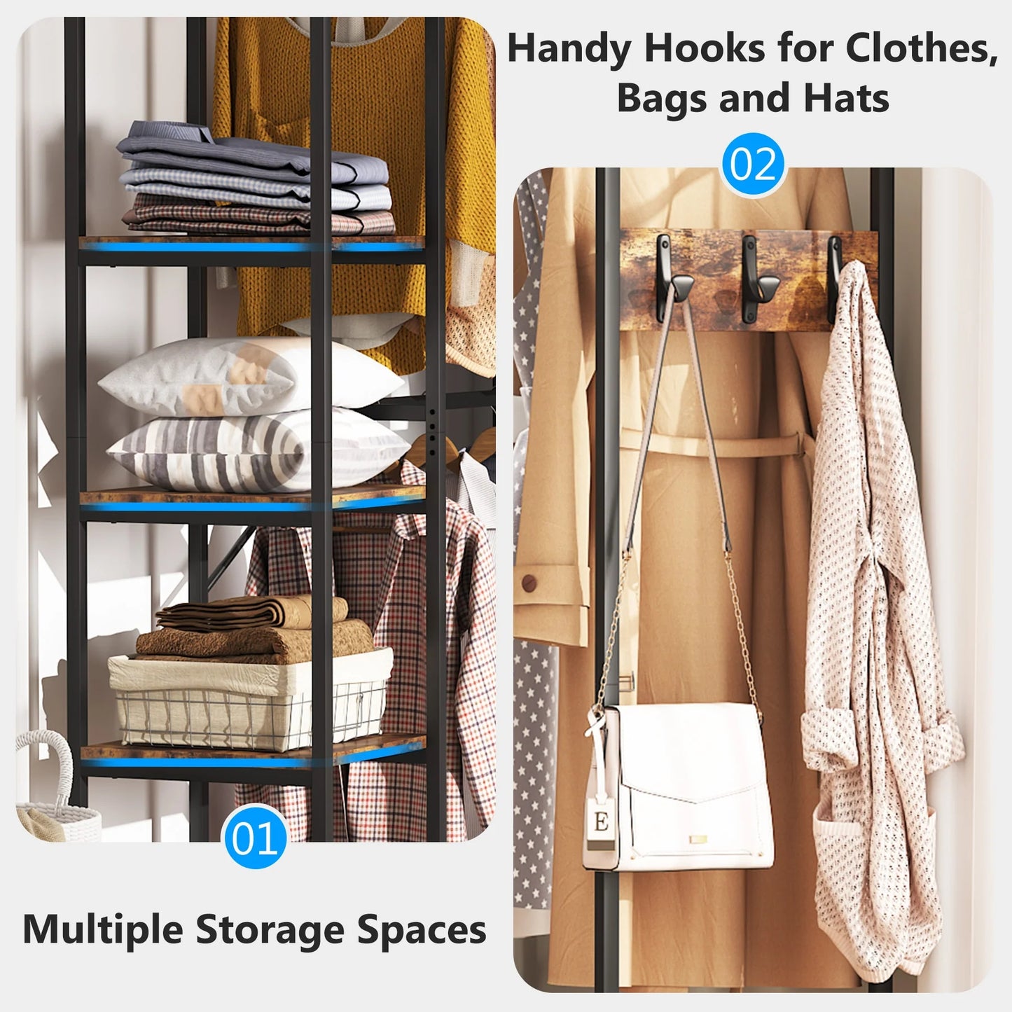 Tribesigns L Shape Clothes Rack, Corner Garment Rack with Storage Shelves