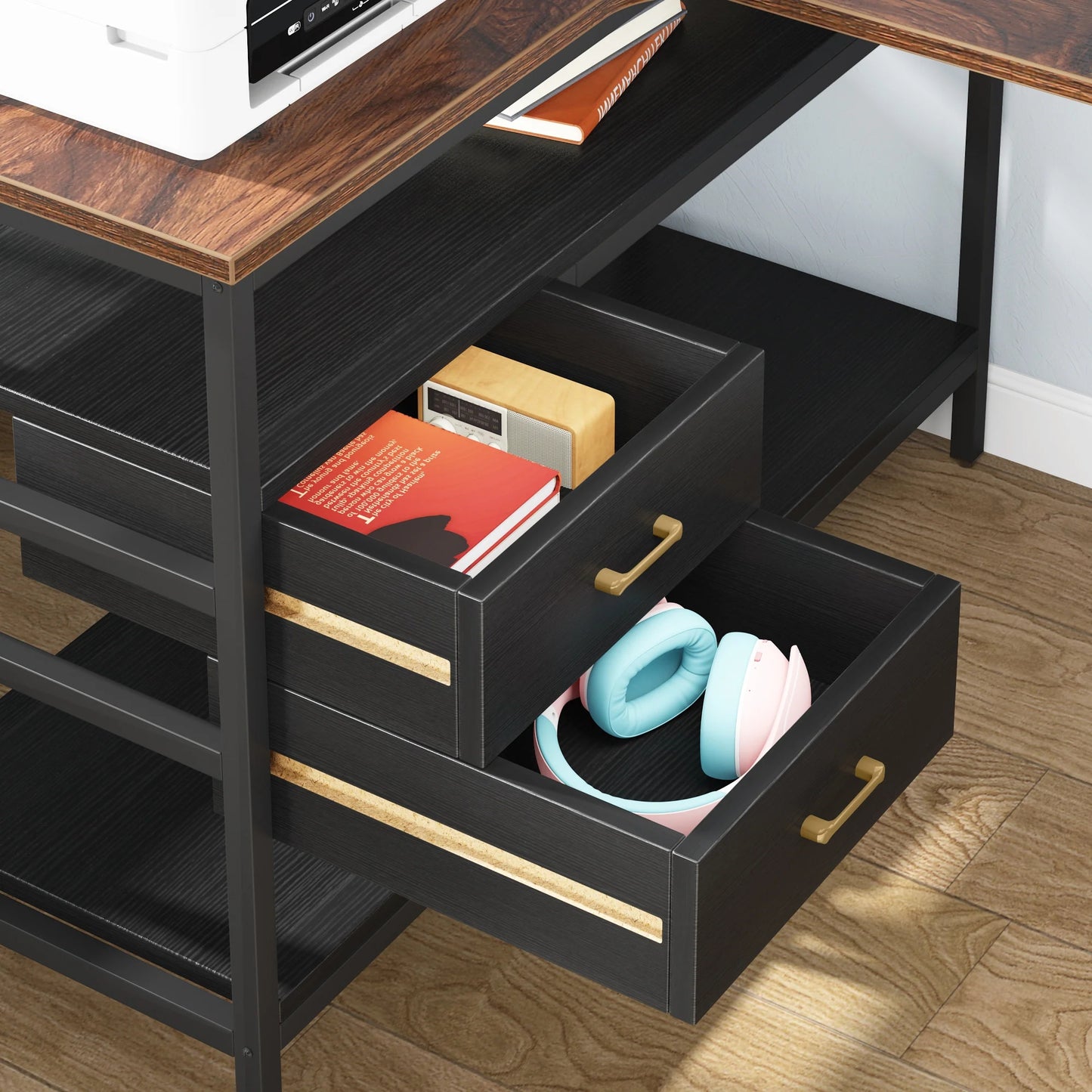 Tribesigns L-Shaped Desk, 59" Computer Desk with 2 Drawers & Storage Shelves