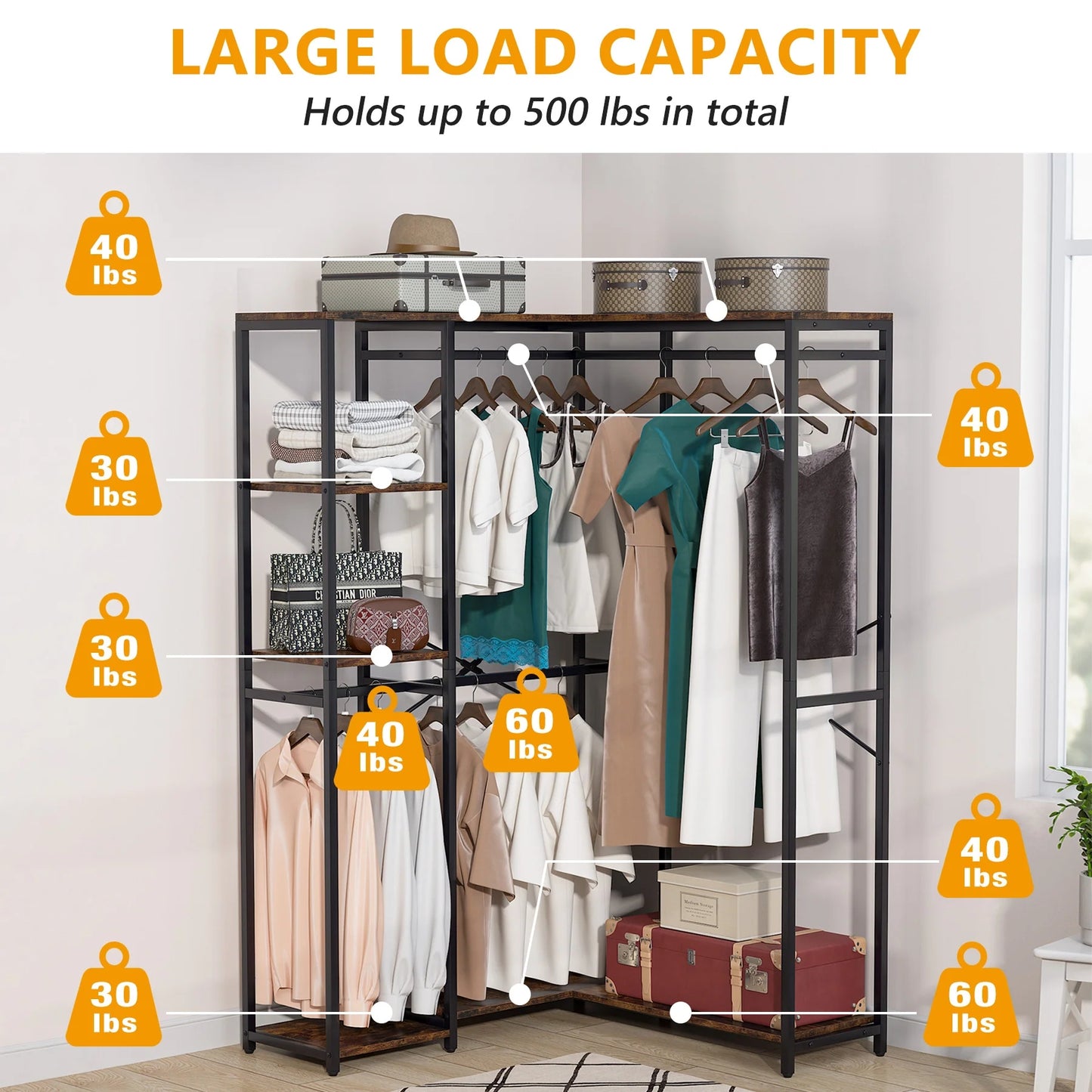 Tribesigns Freestanding Closet Organizer, L Shaped Garment Clothing Rack