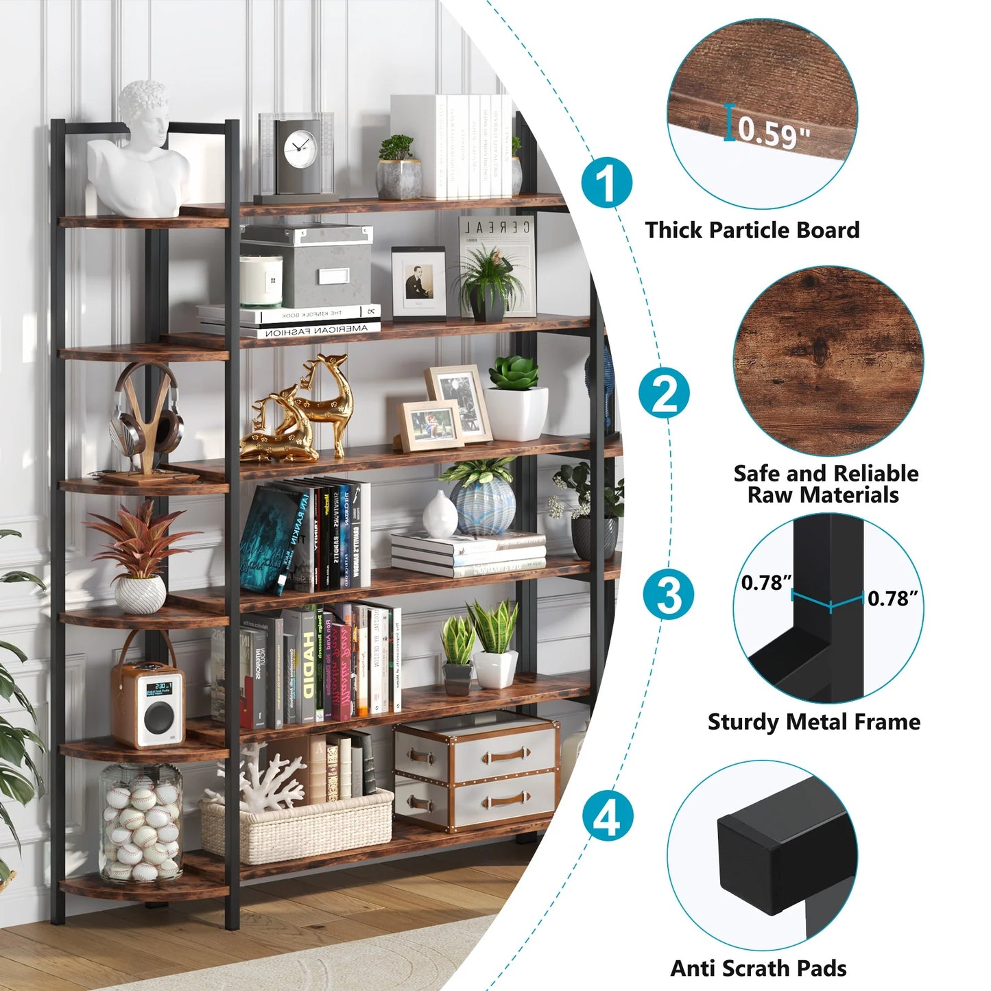 Tribesigns Triple Wide 6-Shelf Bookshelves , 6-Tier Large Etagere Bookcase