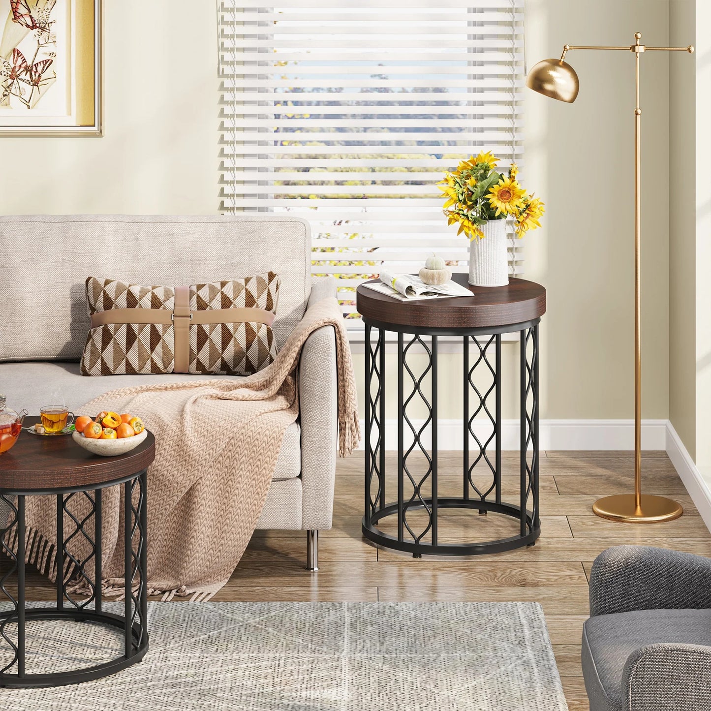 Tribesigns End Table, Round Side Table Nightstand with Metal Frame