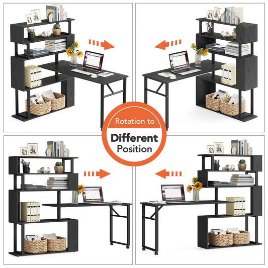 Tribesigns Rotating Desk, Reversible Computer Desk with 5 Shelves
