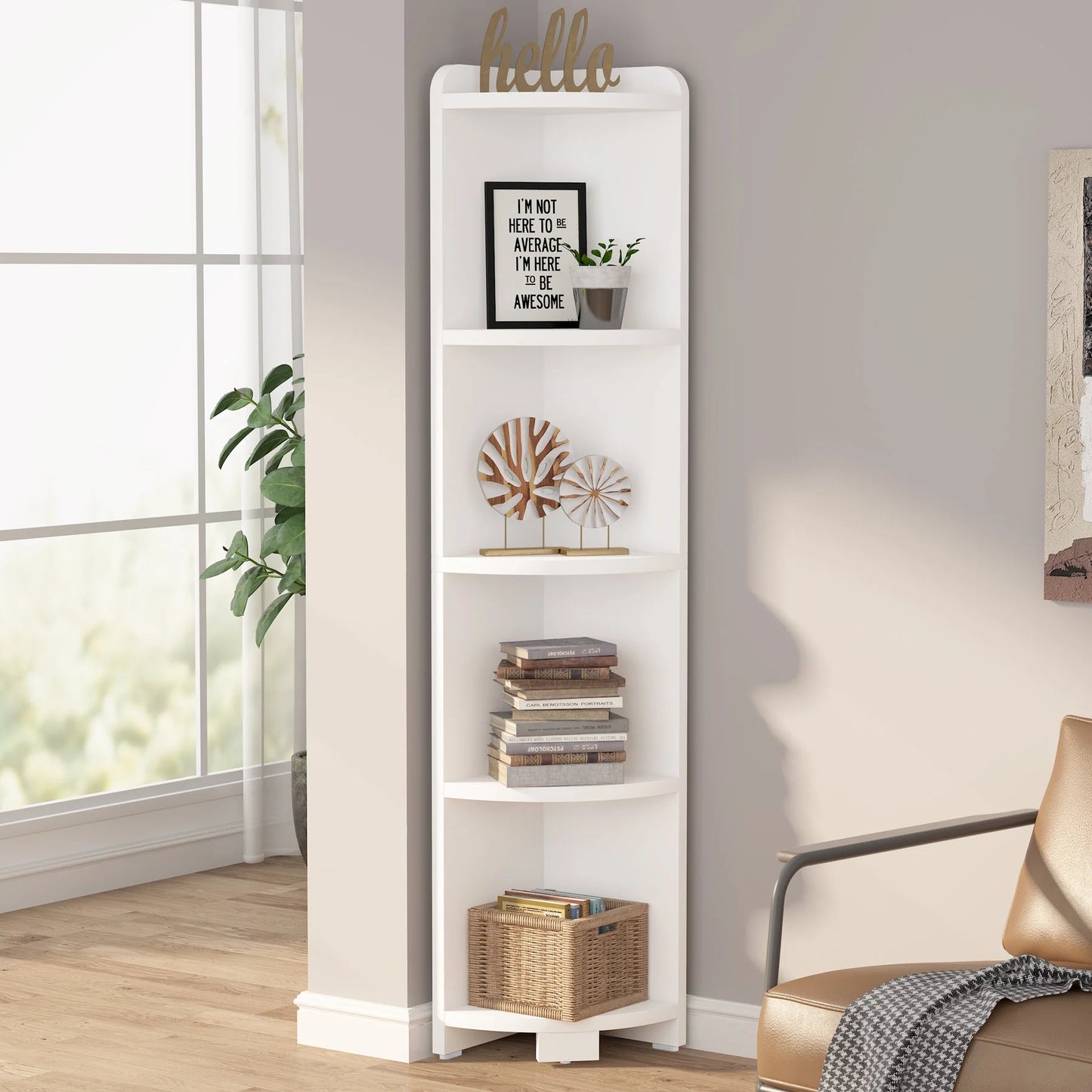 Tribesigns Corner Shelf, 5 Tier Wood Wall Corner Bookshelf Storage Rack