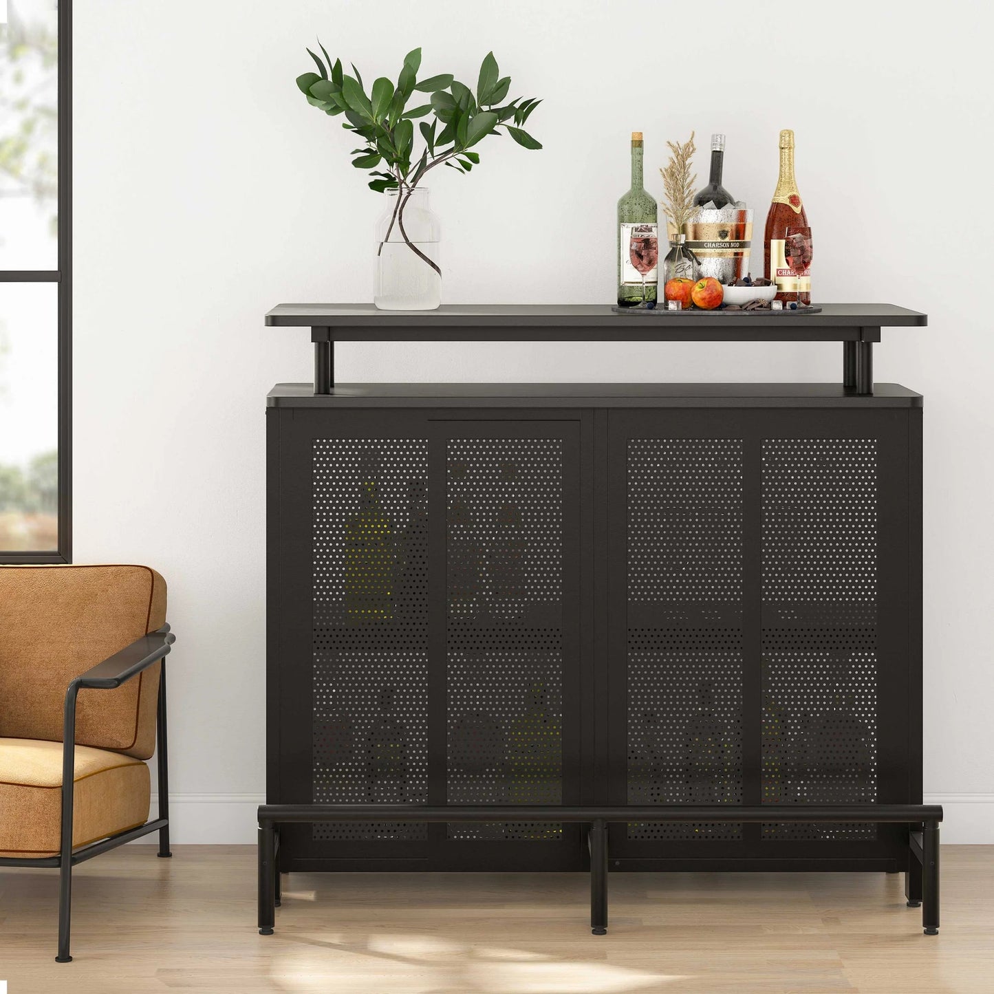Tribesigns Bar Unit, 3 Tier Liquor Home Bar Table with Stemware Racks