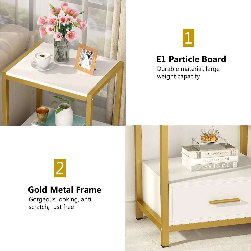 Tribesigns Nightstands, End Side Table with Drawer & Storage Shelf