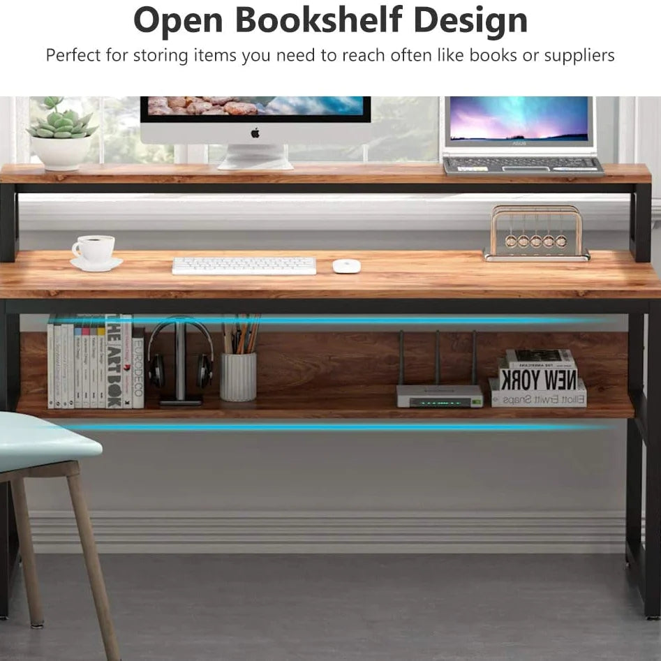 Tribesigns 55 Inches Computer Desk with Shelves and Monitor Stand