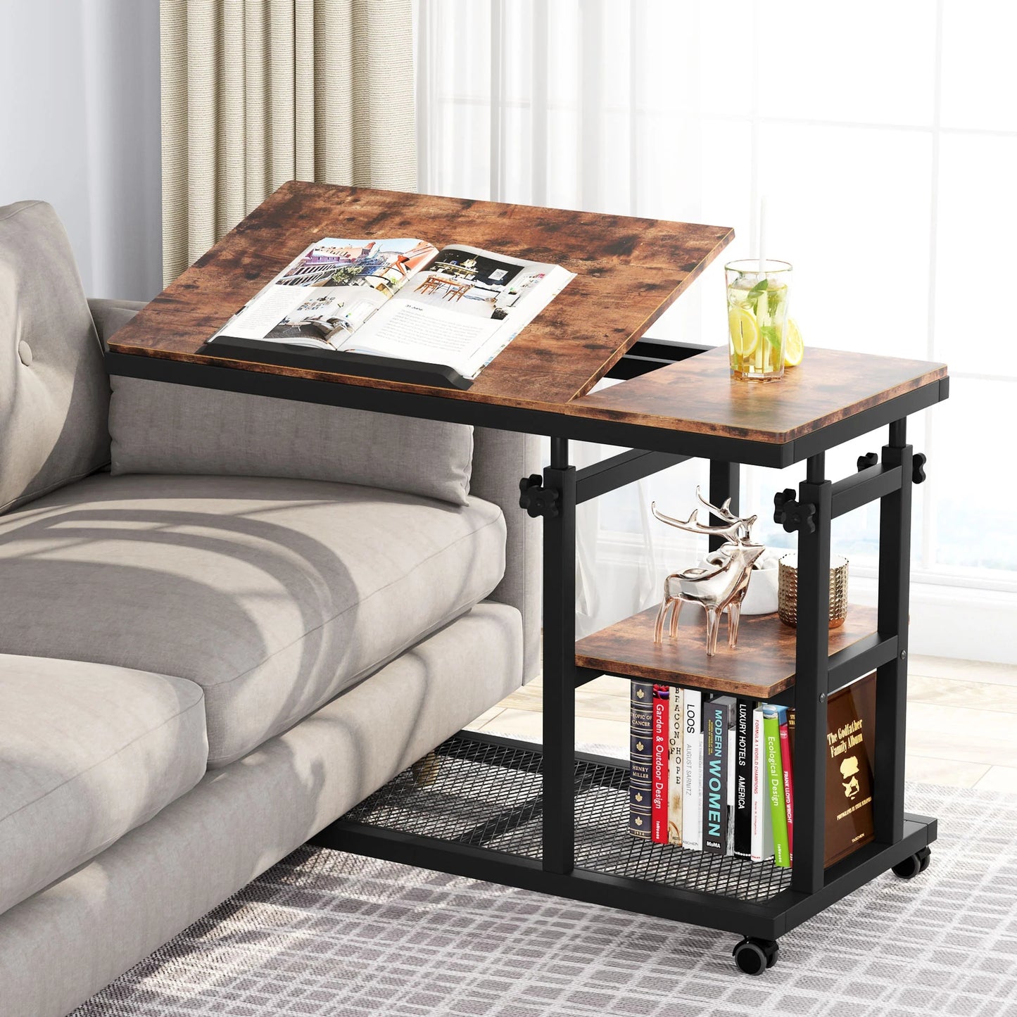 Tribesigns C Table, Mobile Snack Side Table with Tiltable Drawing Board