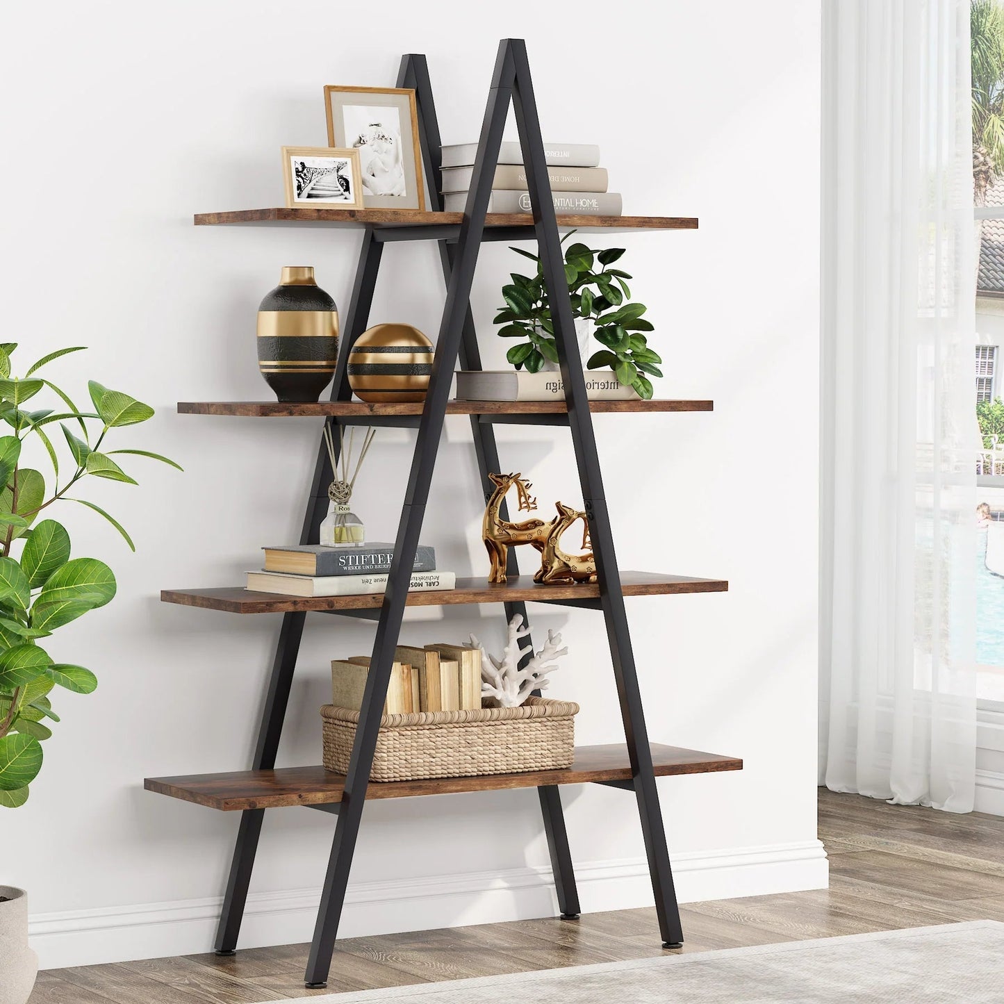 Tribesigns Bookshelf, A-Shaped Bookcase 4-Tier Ladder Display Shelves