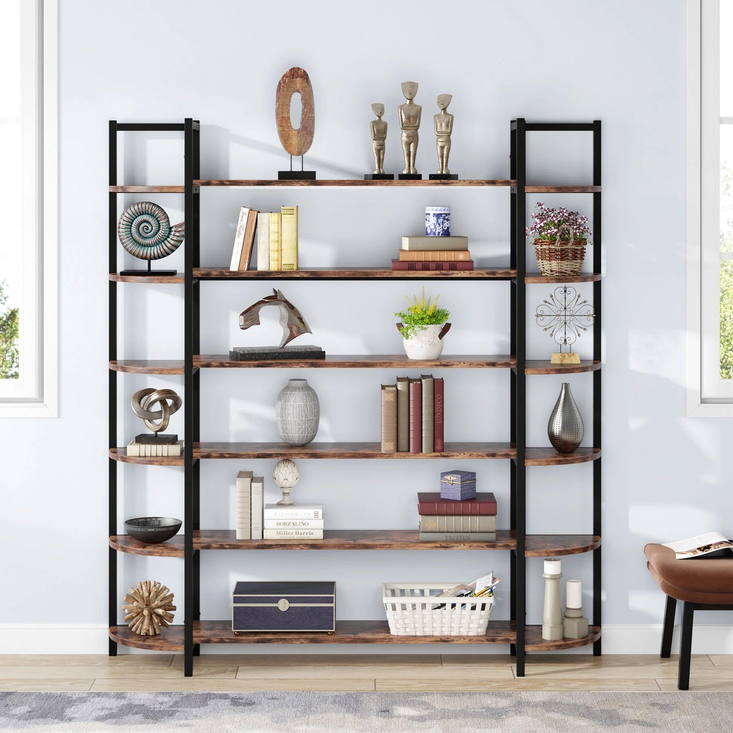 Tribesigns Triple Wide 6-Shelf Bookshelves , 6-Tier Large Etagere Bookcase