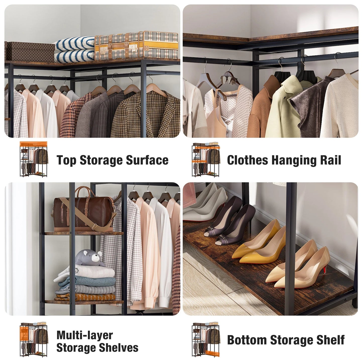 Tribesigns Freestanding Closet Organizer, L Shaped Garment Clothing Rack