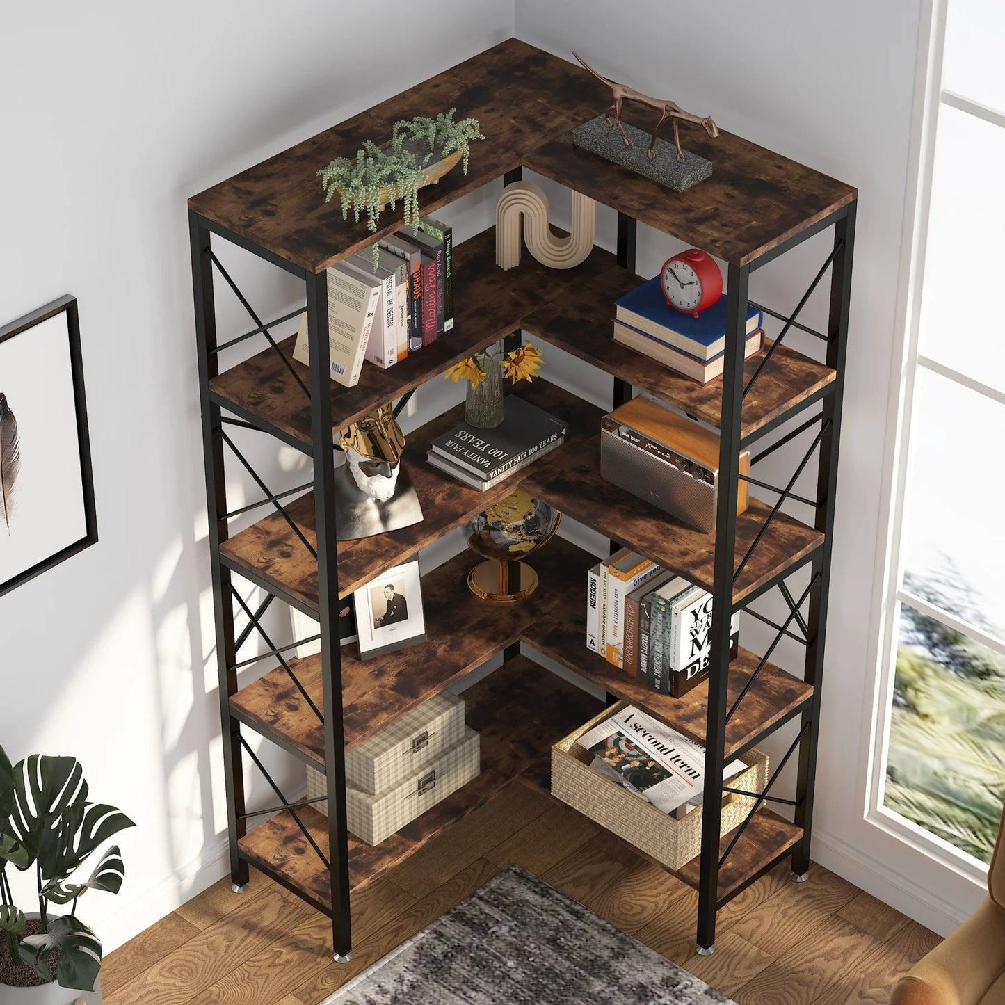 Tribesigns Corner Bookshelf, 5-Shelf Corner Etagere Bookcase, Corner Display Rack