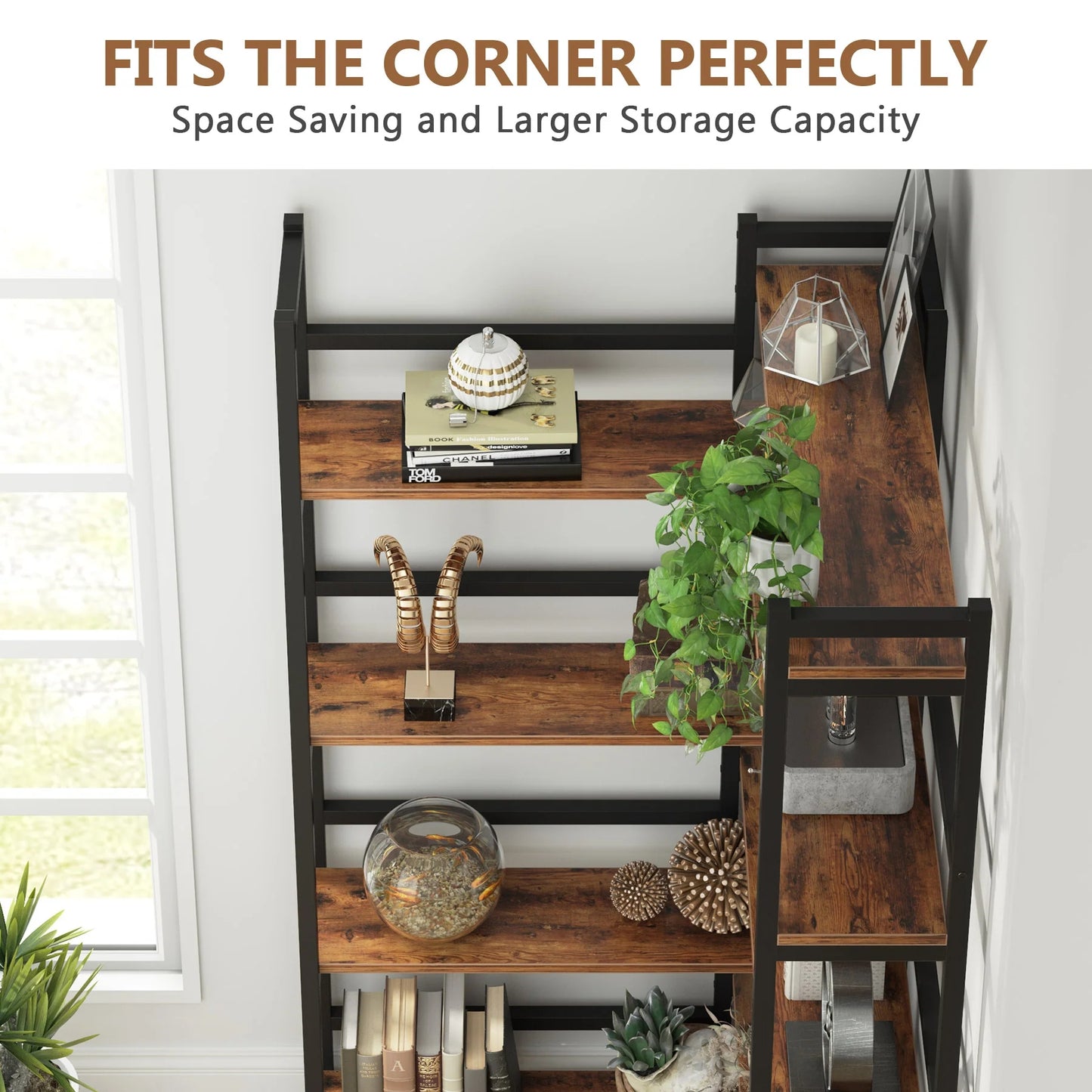 Tribesigns Corner Bookshelf, 8-Tier Industrial 70.8” Bookcase