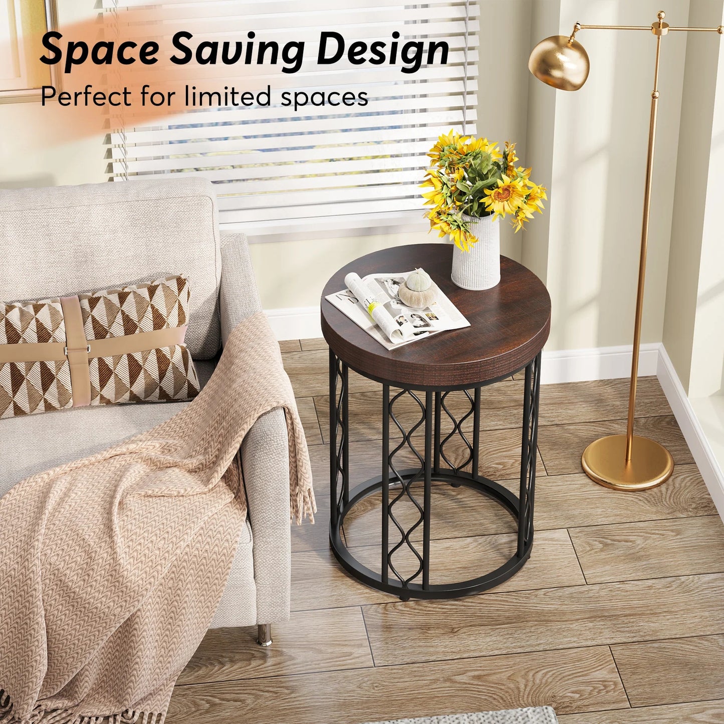 Tribesigns End Table, Round Side Table Nightstand with Metal Frame