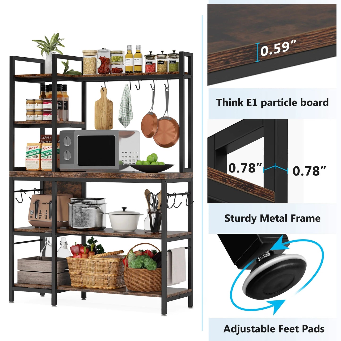 Tribesigns Kitchen Baker's Rack, 5-Tier Utility Storage Shelf with Hutch