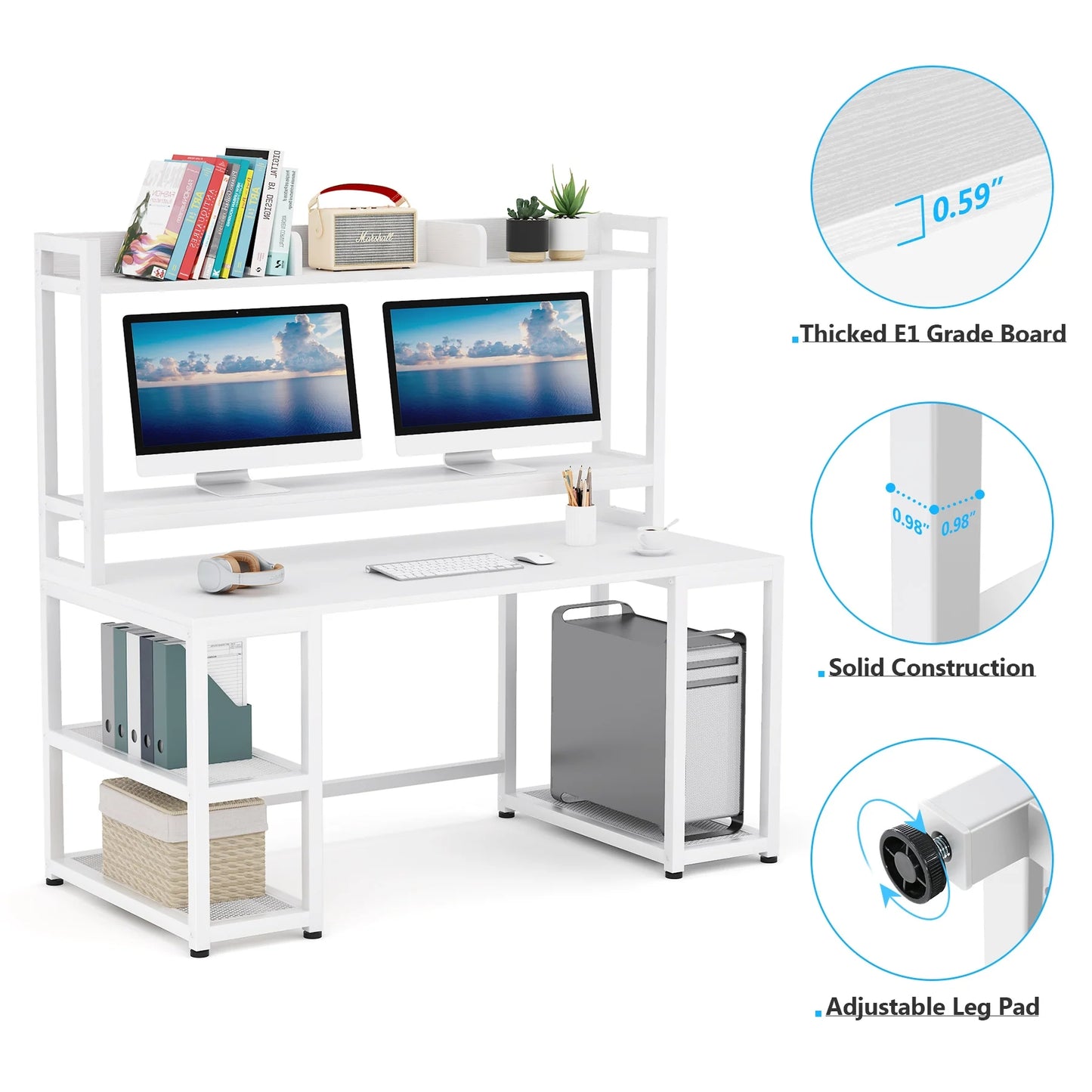 Tribesigns Computer Desk, 55" Hutch Desk Writing Table with Monitor Stand