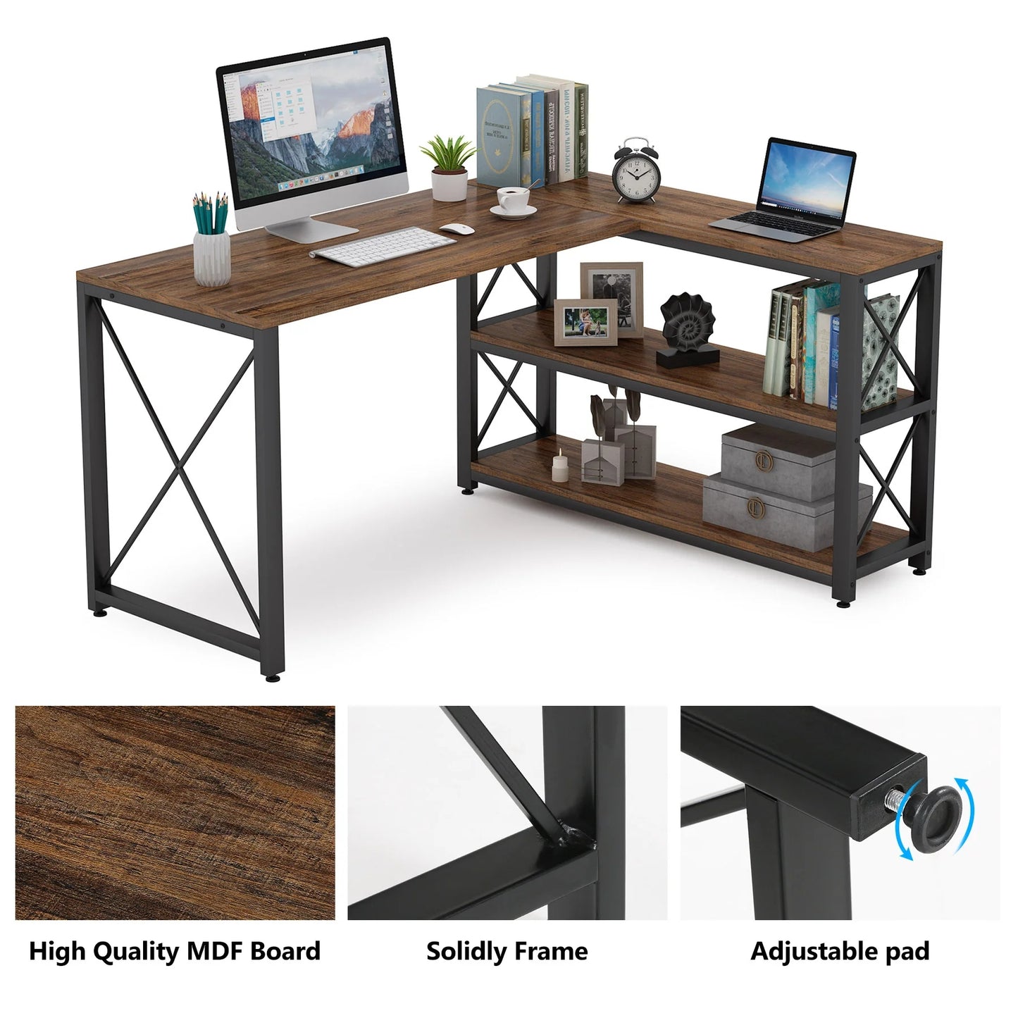 Tribesigns L-Shaped Desk, Reversible Corner Computer Desk with Shelves