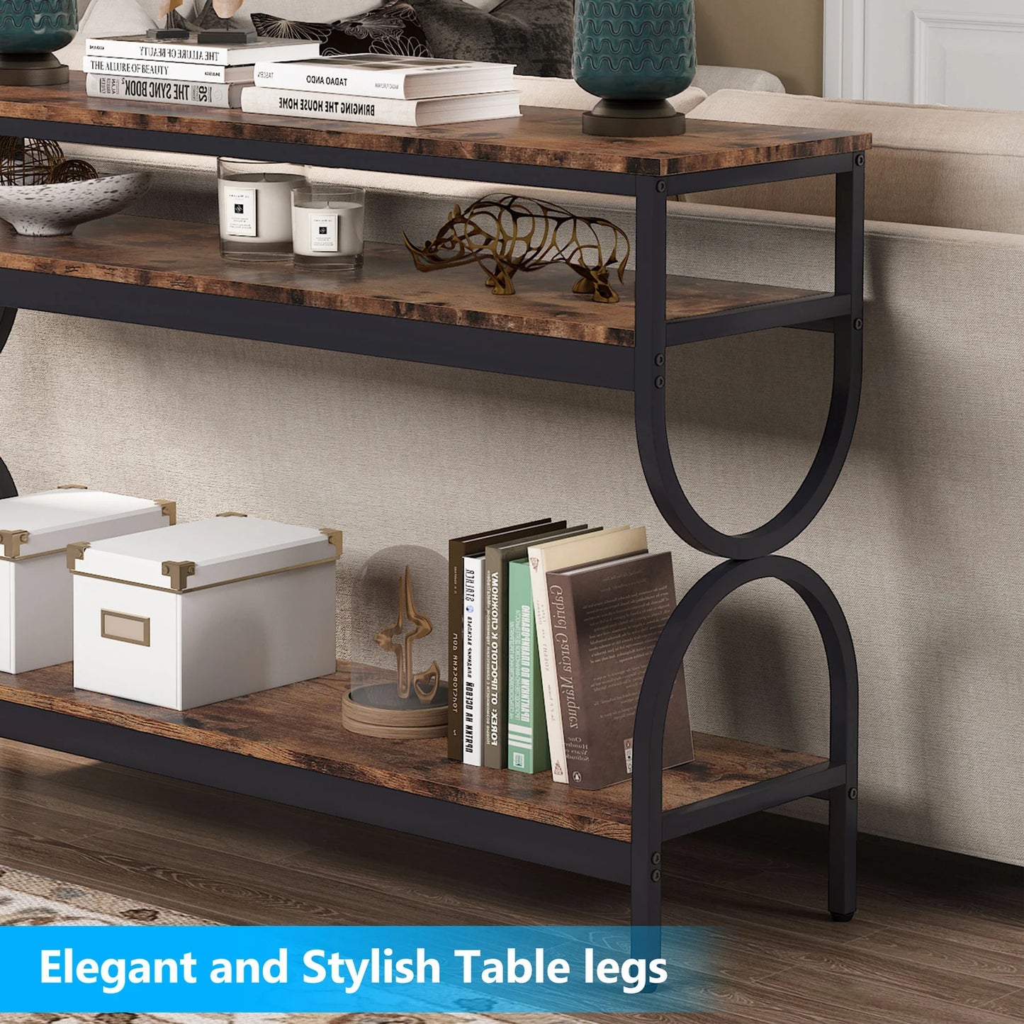 Tribesigns Console Table, 55" Sofa Table with 3-Tier Storage Shelves
