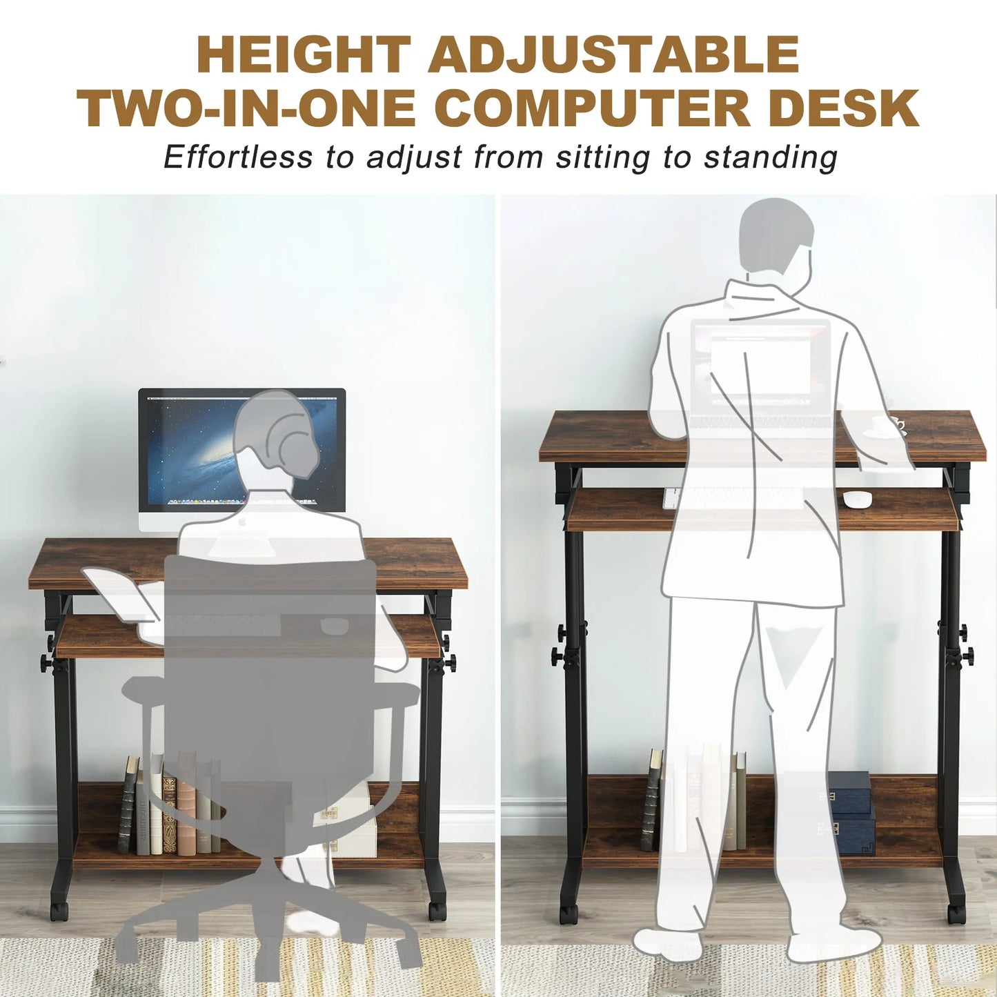 Tribesigns Height Adjustable Desk, Rolling Standing Desk Portable Desk