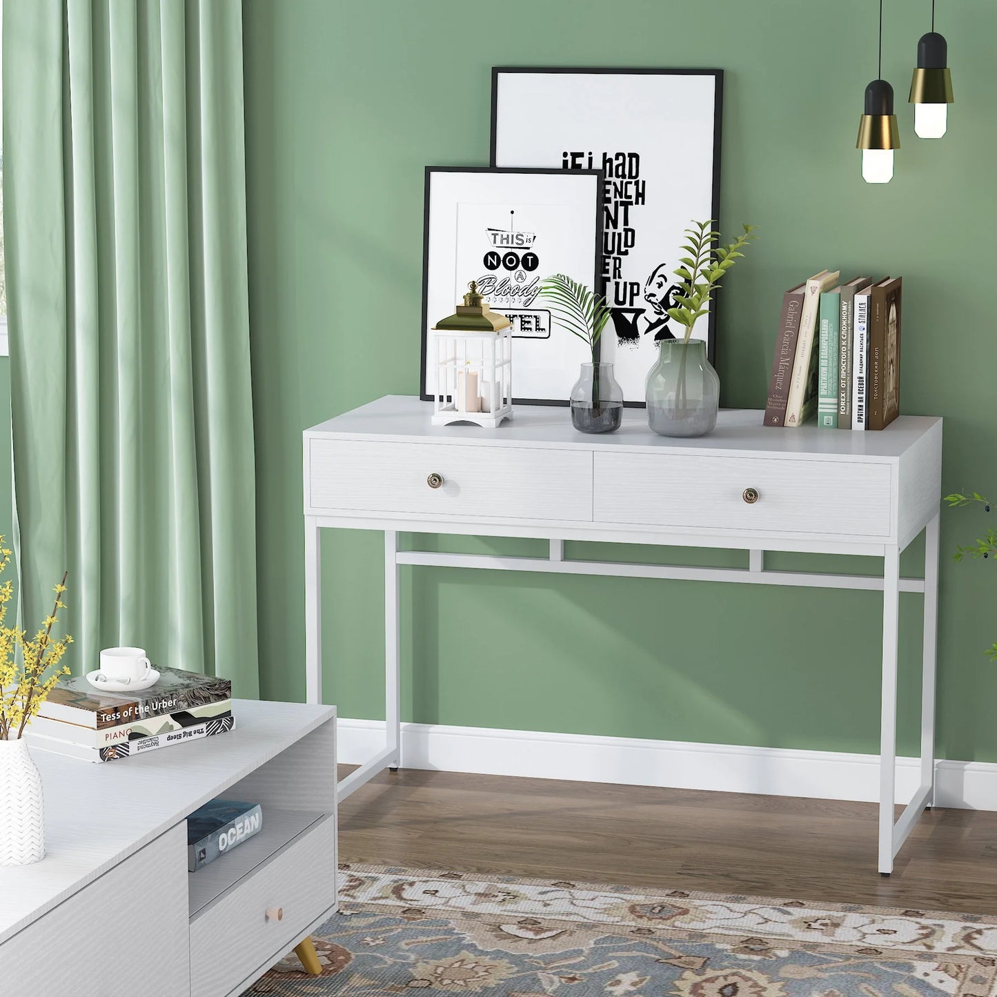 Tribesigns Computer Desk with 2 Drawers, Multifunctional Study Writing Desk