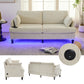 Modern style chenille 2-seater wood-legged sofa with LED light, USB charging port and storage bag Living room Bedroom Study room