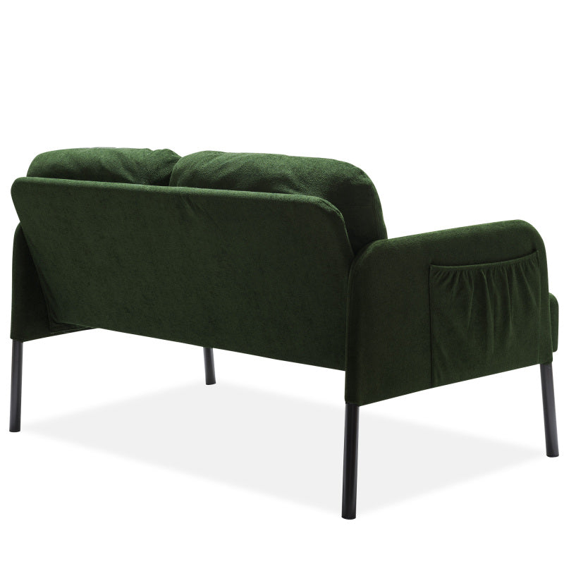 Green L-Shaped 2 Seater Sofa with Ottoman, Modern Polyester Fabric Loveseat Sofa, Comfy Small Couches for Small Space Living Room, Bedroom, Office, Apartment