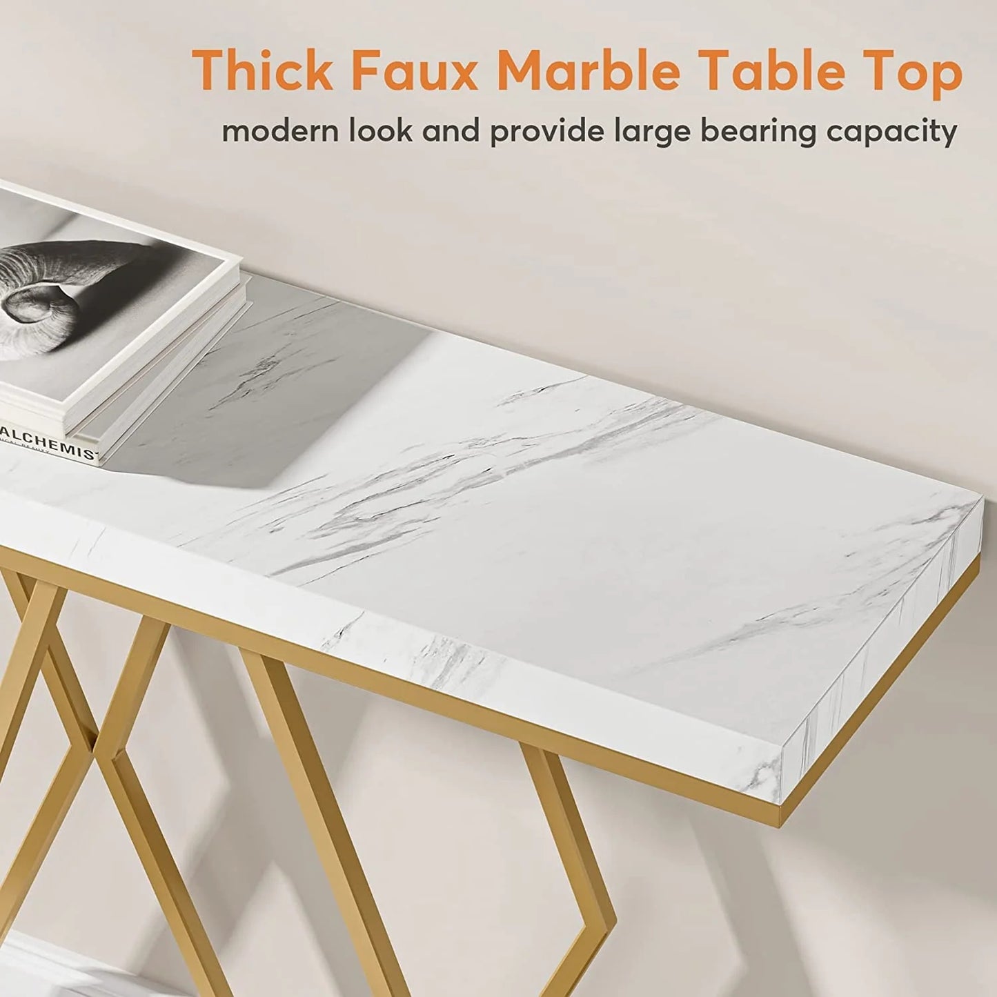 Tribesigns Console Table, 55" Modern Entryway Sofa Table with Faux Marble