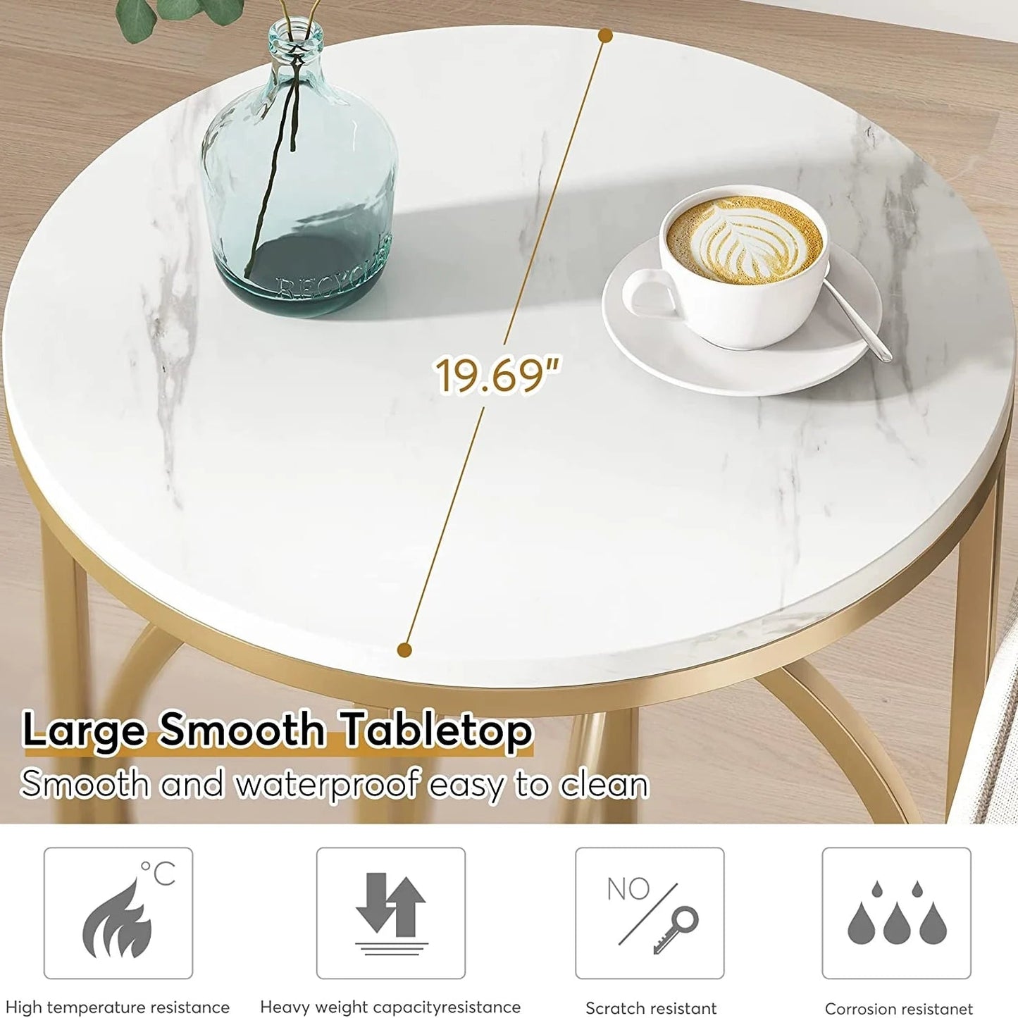 Tribesigns End Table, Modern Round Sofa Side Table with Faux Marble Top