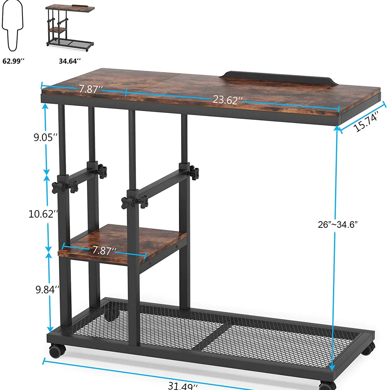 Tribesigns C Table, Mobile Snack Side Table with Tiltable Drawing Board