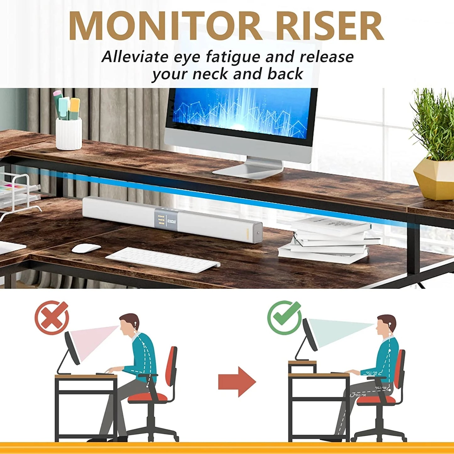 Tribesigns L-Shaped Desk, 69" Reversible Corner Desk with Monitor Stand & Storage Shelf
