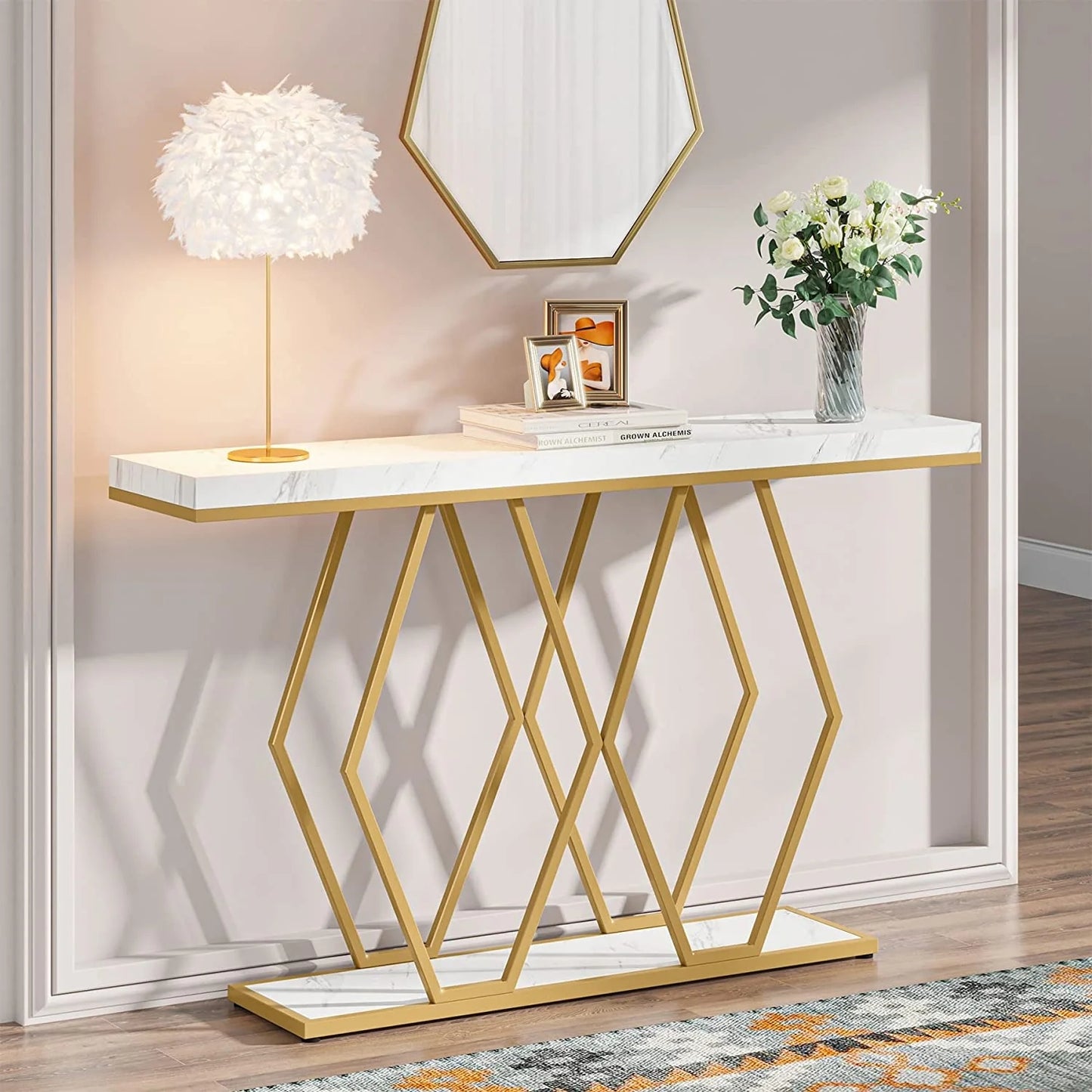 Tribesigns Console Table, 55" Modern Entryway Sofa Table with Faux Marble