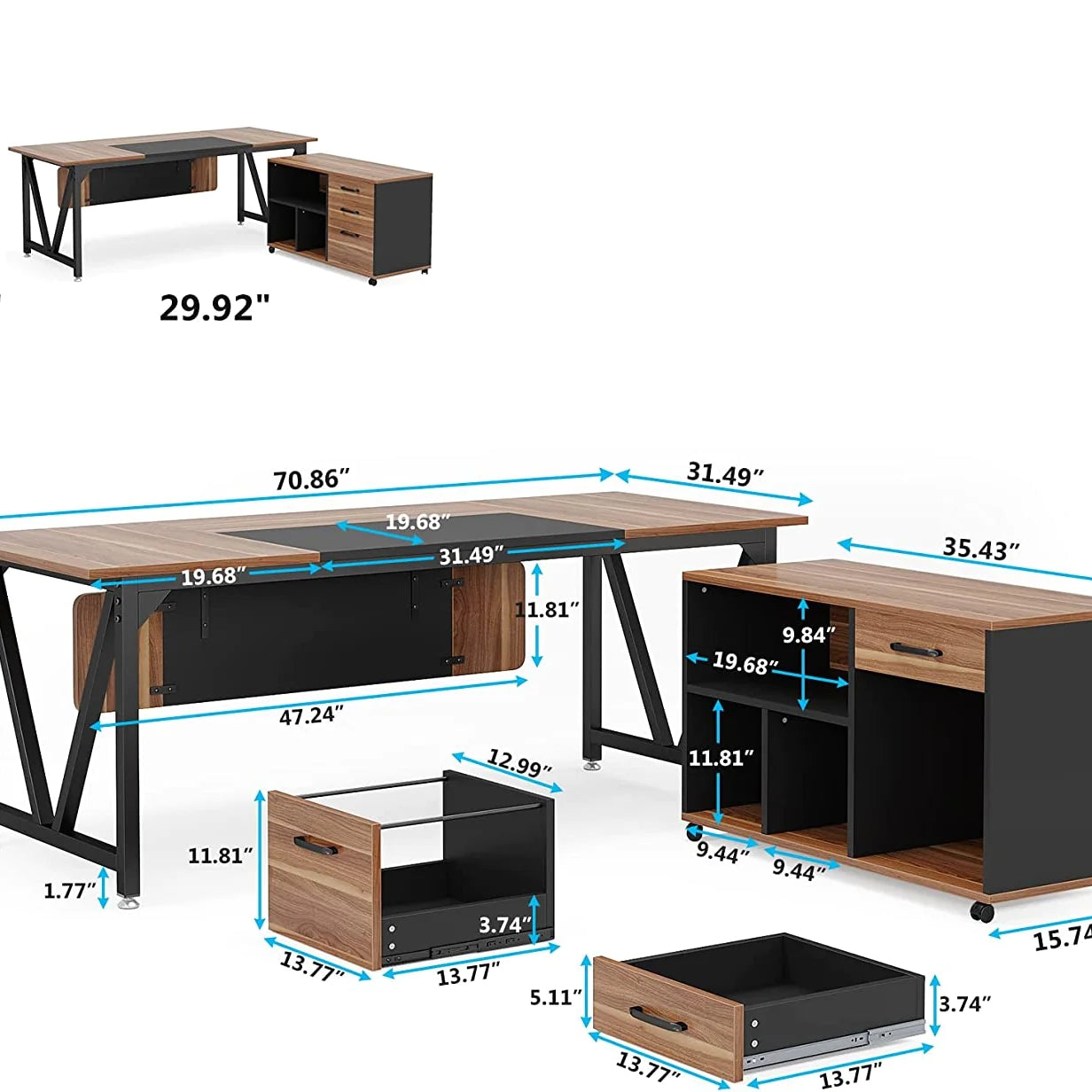 Tribesigns L-Shaped Desk, 70.8" Executive Desk with 35.4" File Cabinet