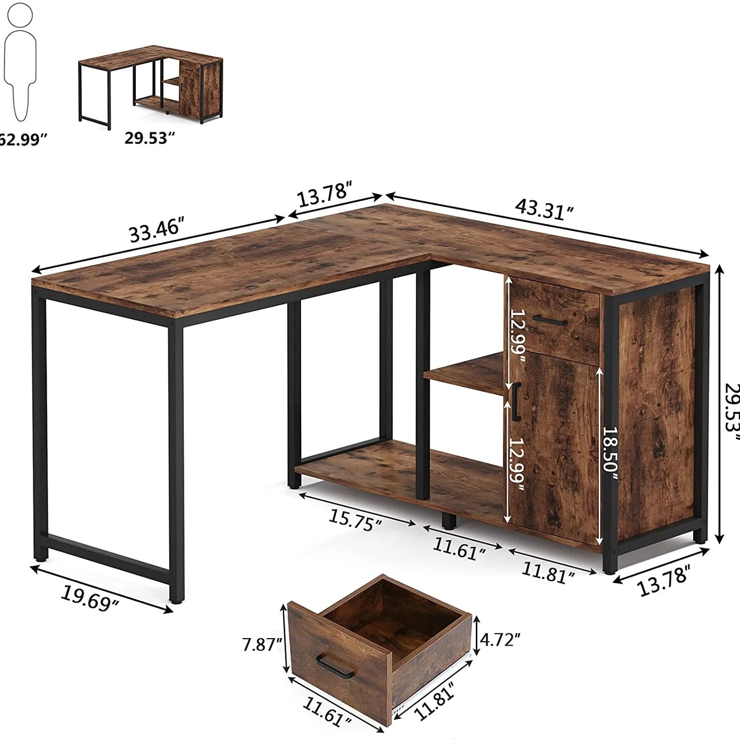 Tribesigns L Shaped Desk with Drawer Cabinet, 47 Inch Corner Desk