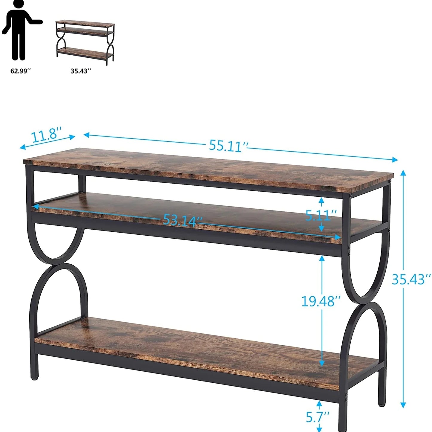 Tribesigns Console Table, 55" Sofa Table with 3-Tier Storage Shelves