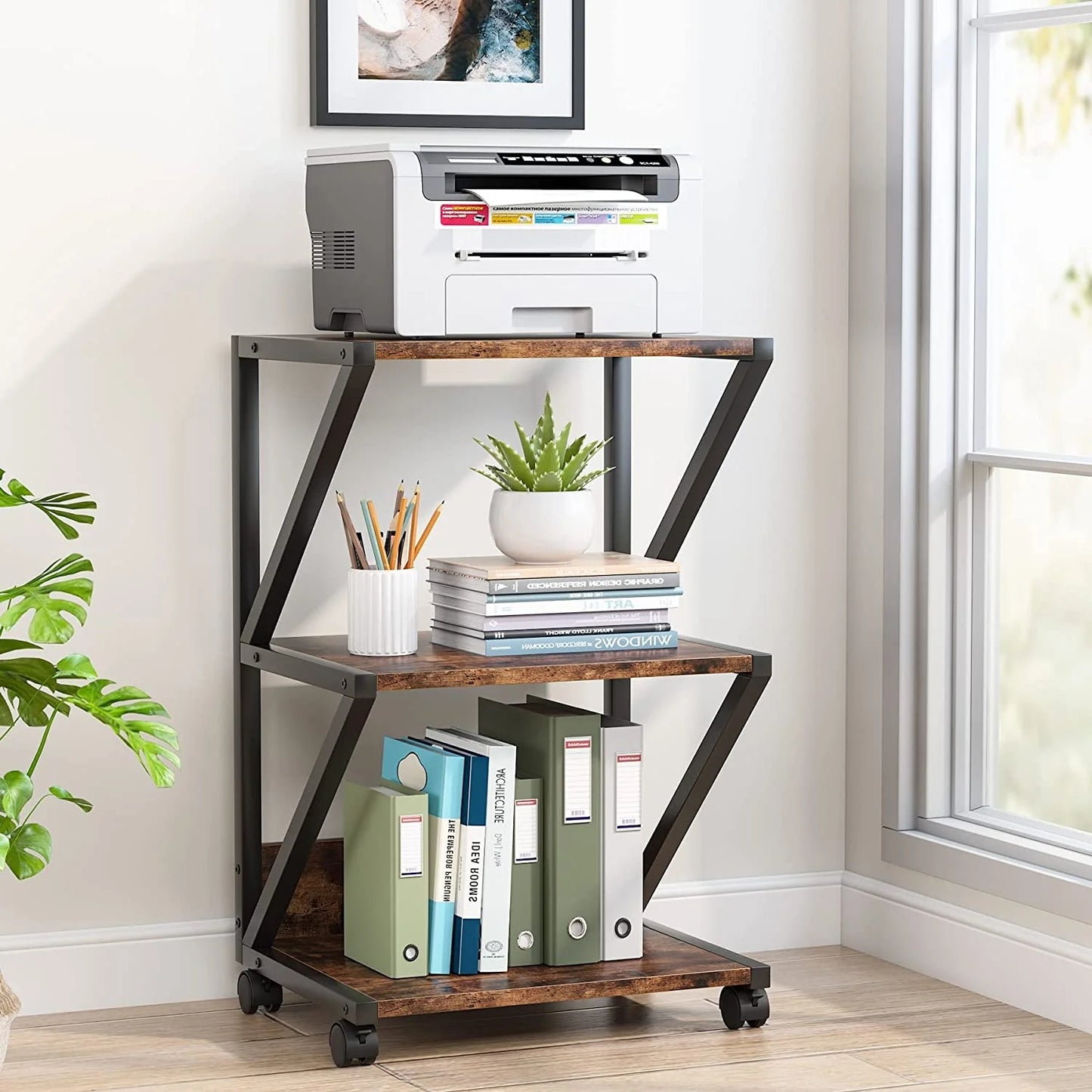Tribesigns Printer Stand, 3-Tier Rolling Printer Cart Under Desk Storage Shelf