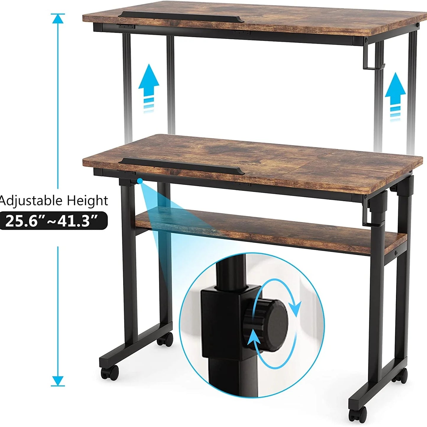 Tribesigns Height Adjustable Desk, Rolling Standing Computer Desk for Sofa Bed