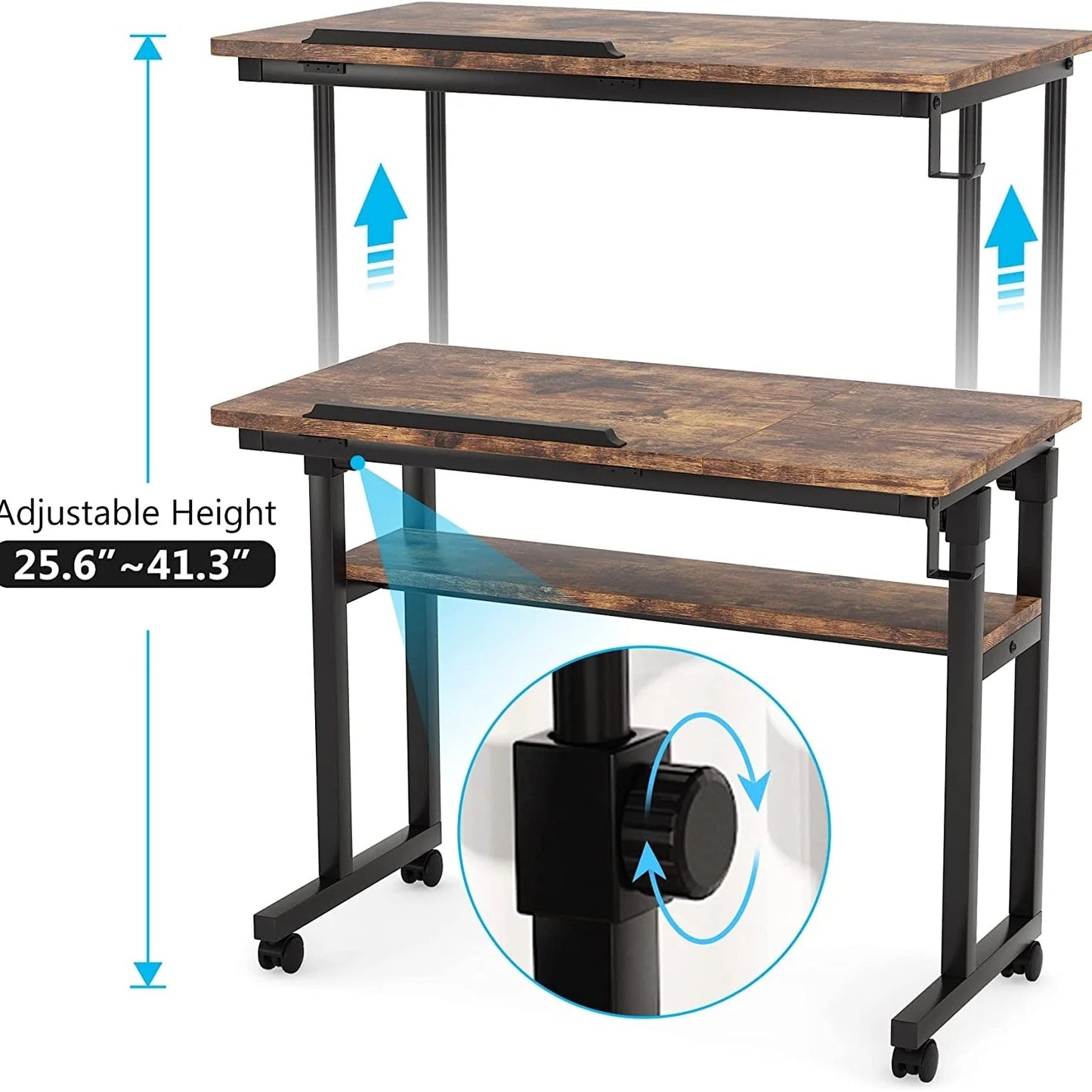 Tribesigns Height Adjustable Desk, Rolling Standing Computer Desk for Sofa Bed