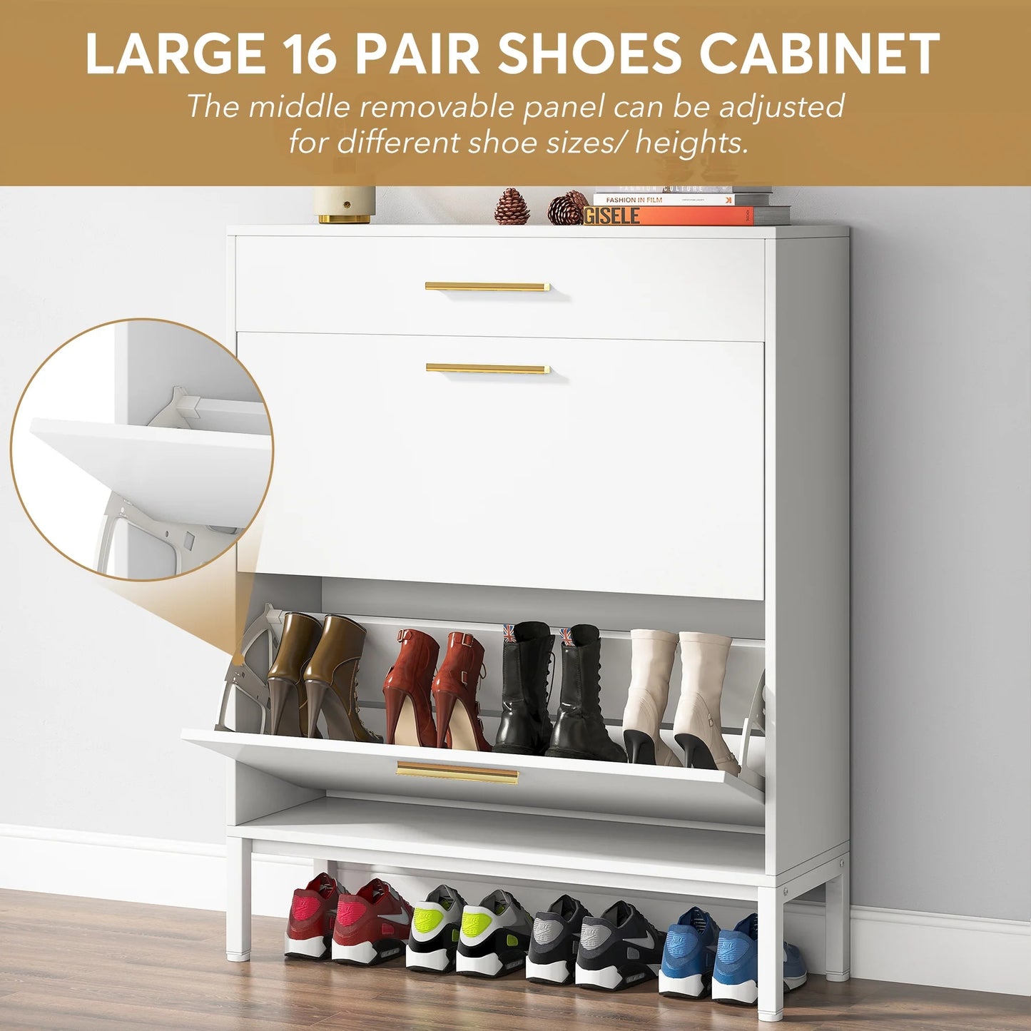 Tribesigns Shoe Cabinet with Floating Shelf, Modern 3 Drawers Shoe Organizer