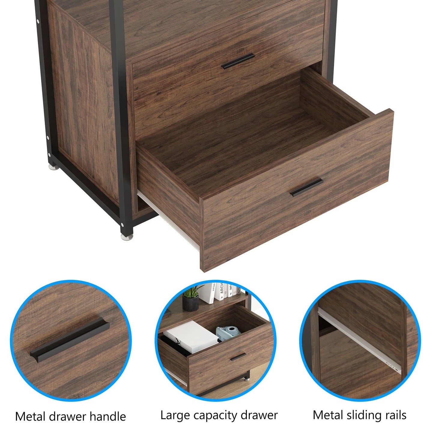 Tribesigns Bookshelf, 4 Tier Etagere Display Bookcase with 2 Drawers