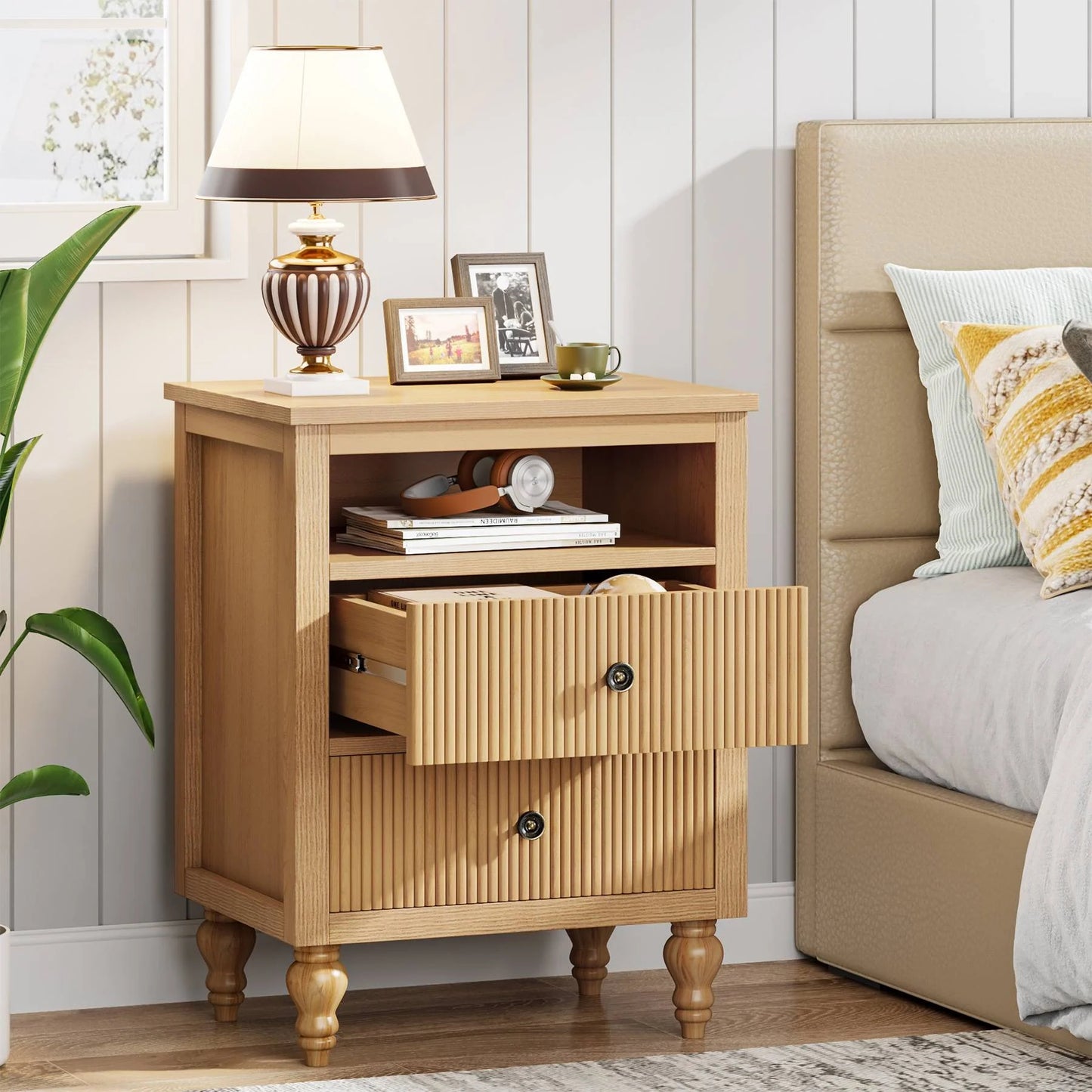 Tribesigns Nightstand, 2 Drawers Sofa Side Table with Open Storage Space