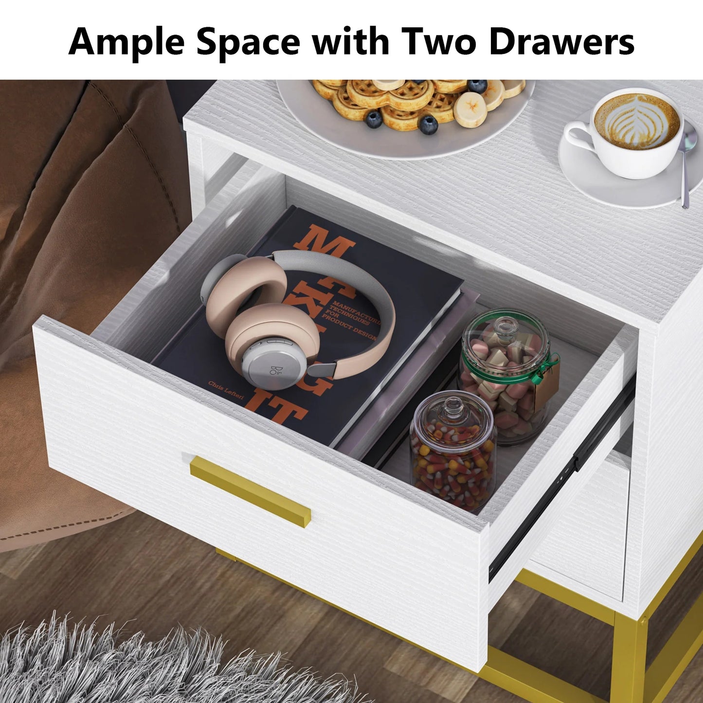 Tribesigns Nightstand, Modern Sofa Side Table, 2 Drawers End Table