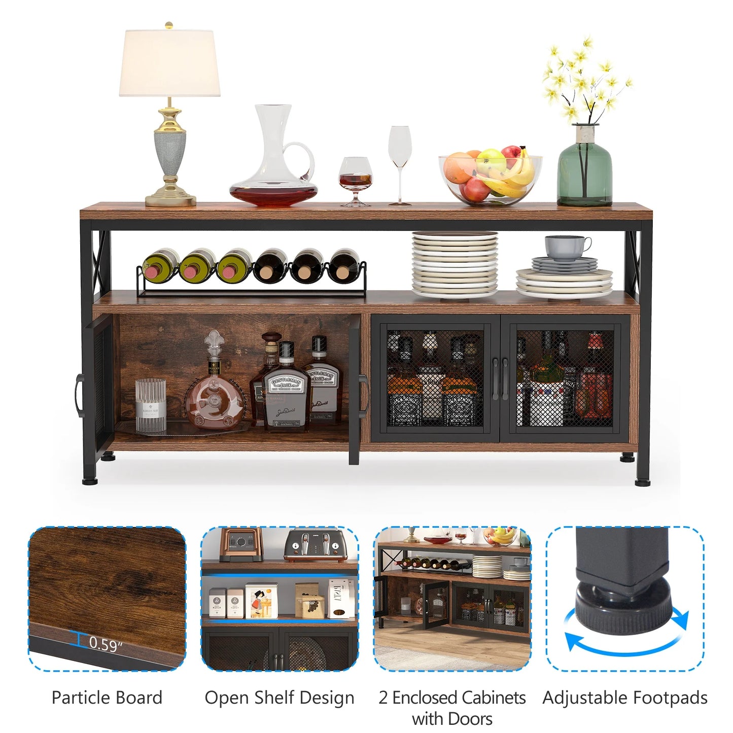 Tribesigns Sideboard Buffet Table Bar Cabinet with 4 Mesh Doors