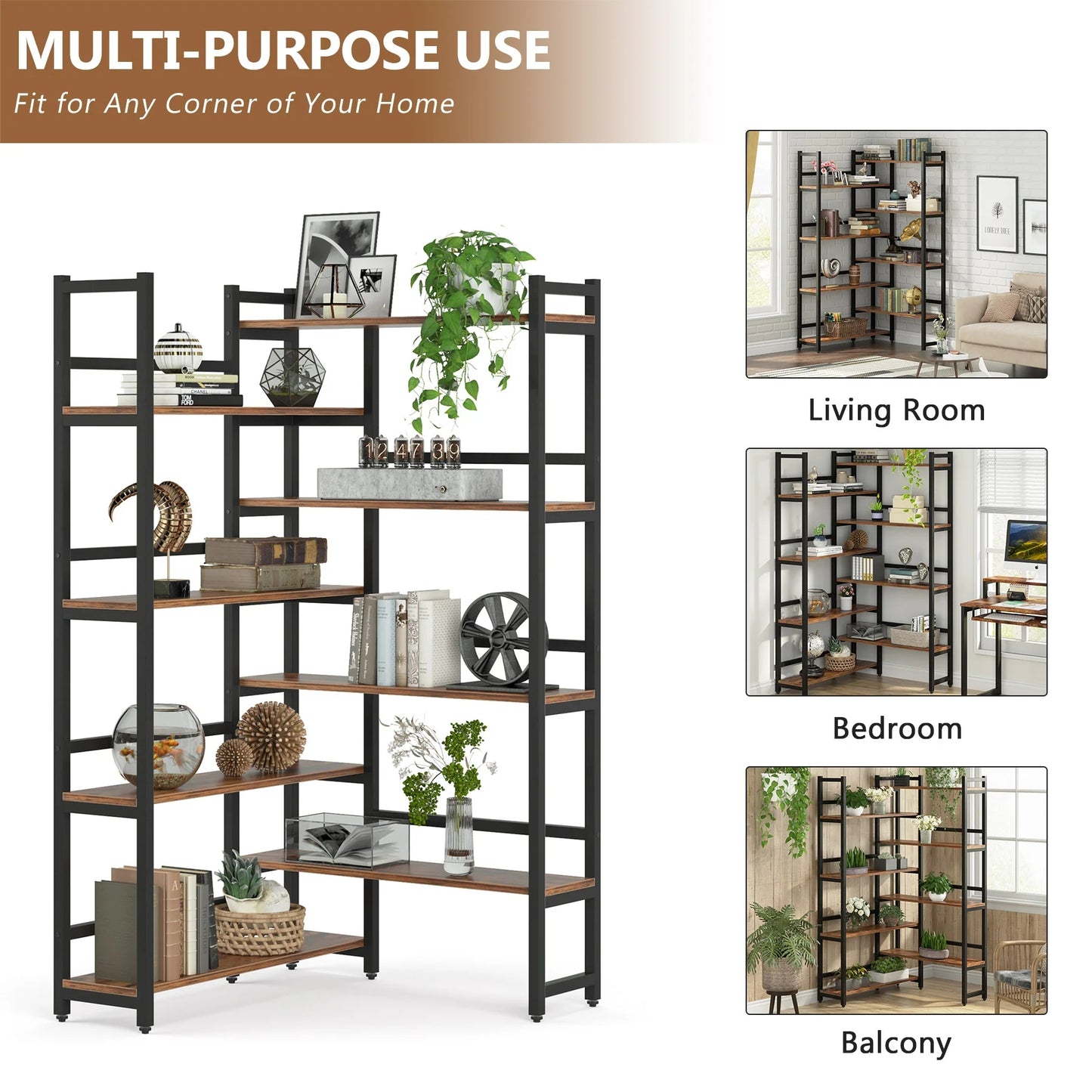 Tribesigns Corner Bookshelf, 8-Tier Industrial 70.8” Bookcase