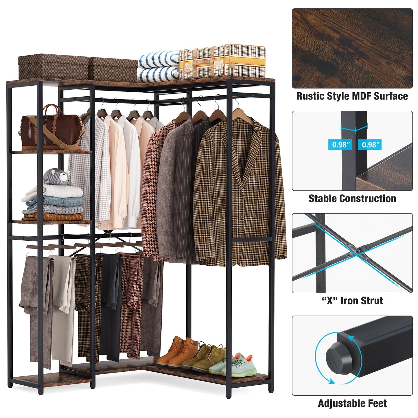 Tribesigns Freestanding Closet Organizer, L Shaped Garment Clothing Rack