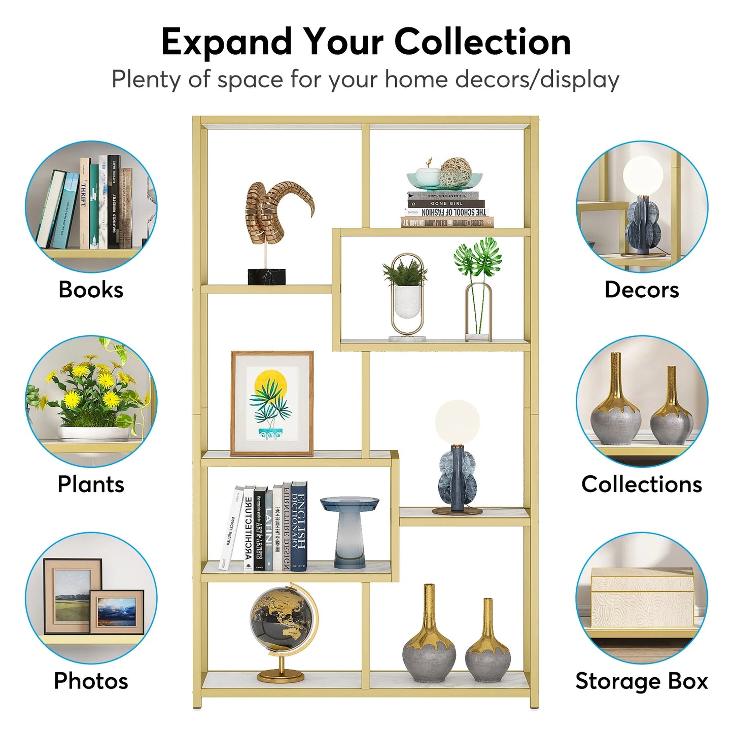 Tribesigns Bookshelf, 8-Open Shelf Etagere Bookcase Storage Organizer