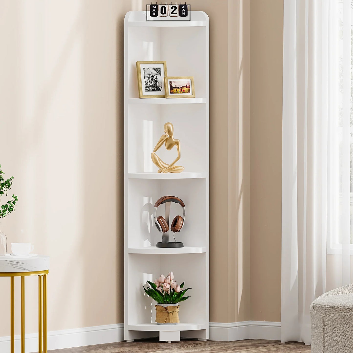 Tribesigns Corner Shelf, 5 Tier Wood Wall Corner Bookshelf Storage Rack