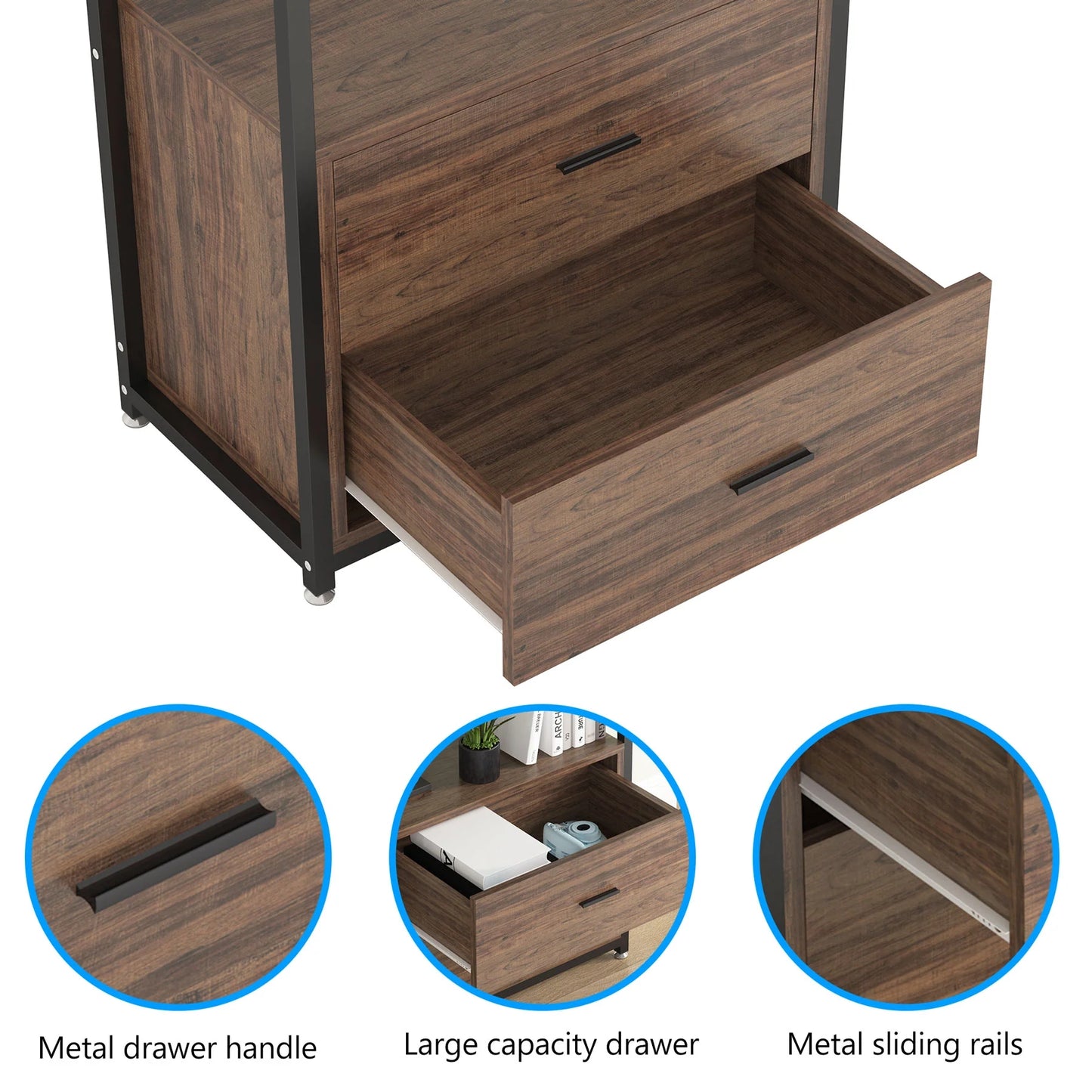 Tribesigns Bookshelf, 4 Tier Etagere Display Bookcase with 2 Drawers