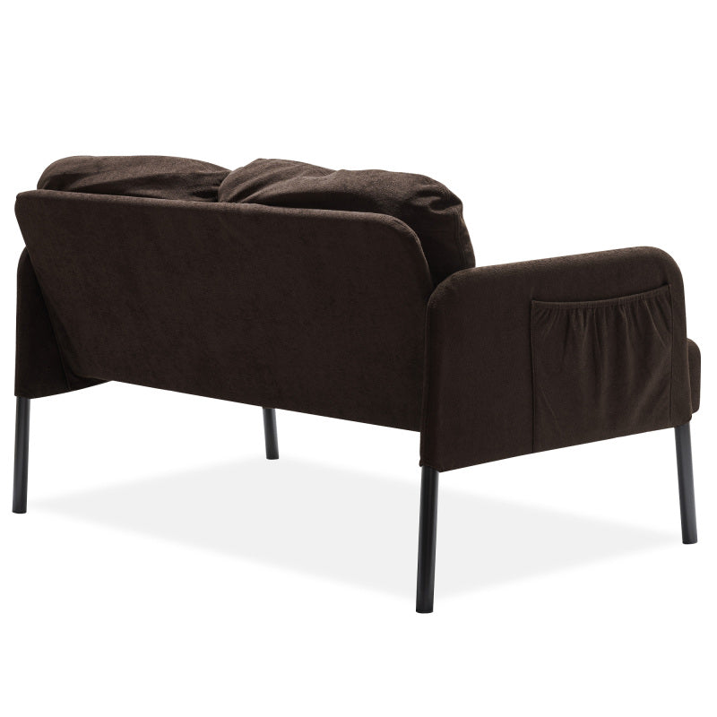 Brown L-Shaped 2 Seater Sofa with Ottoman, Modern Polyester Fabric Loveseat Sofa, Comfy Small Couches for Small Space Living Room, Bedroom, Office, Apartment