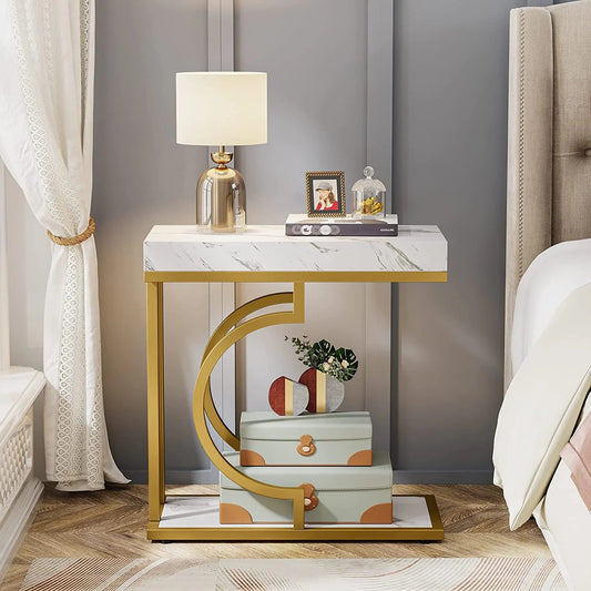 Tribesigns C Table, Modern End Table Bedside Table with Metal Frame