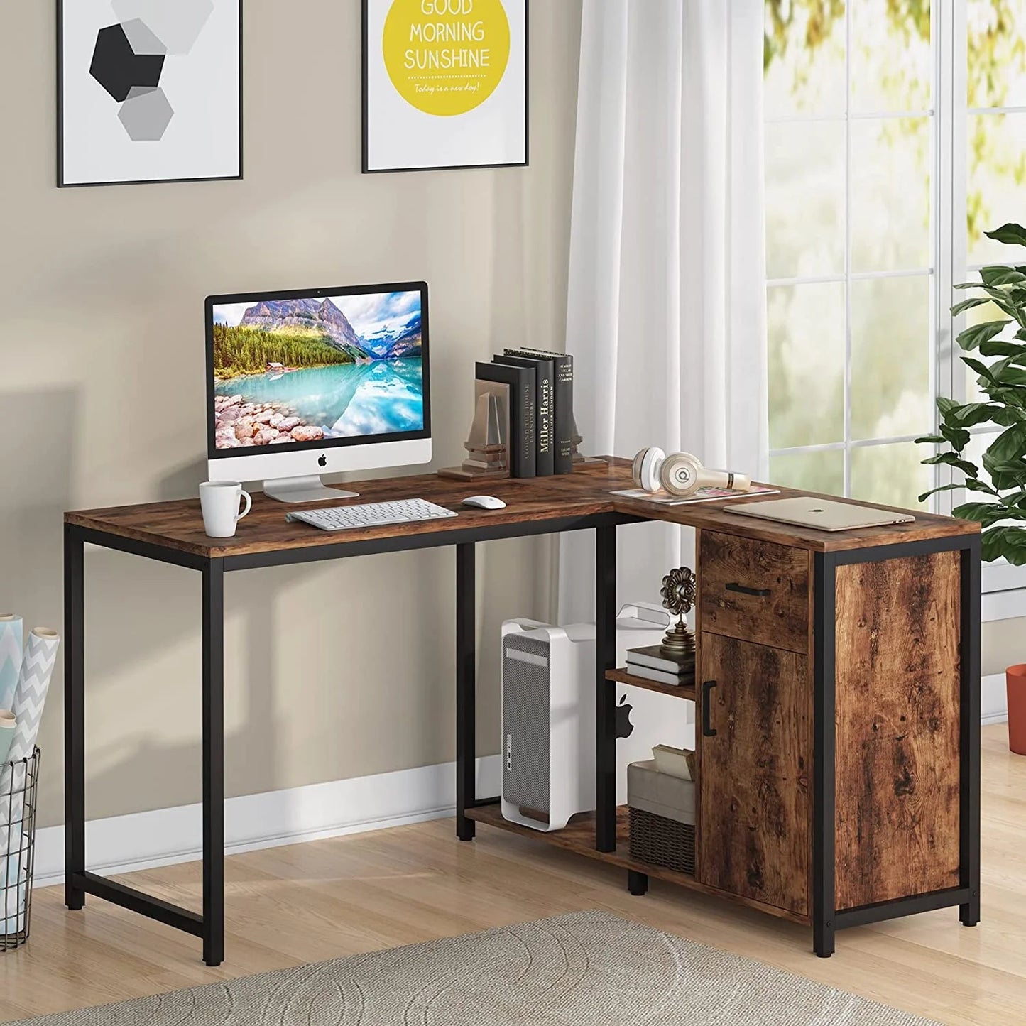 Tribesigns L Shaped Desk with Drawer Cabinet, 47 Inch Corner Desk